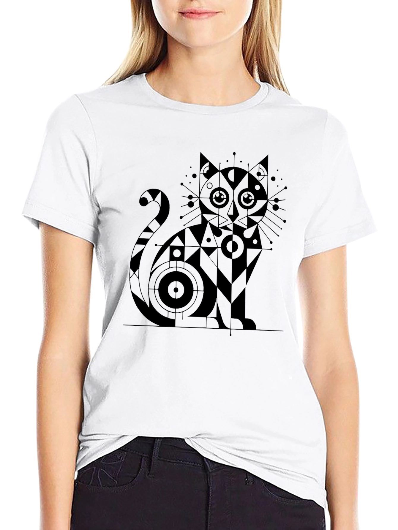 Abstract Geometric Cat Graphic Tee
