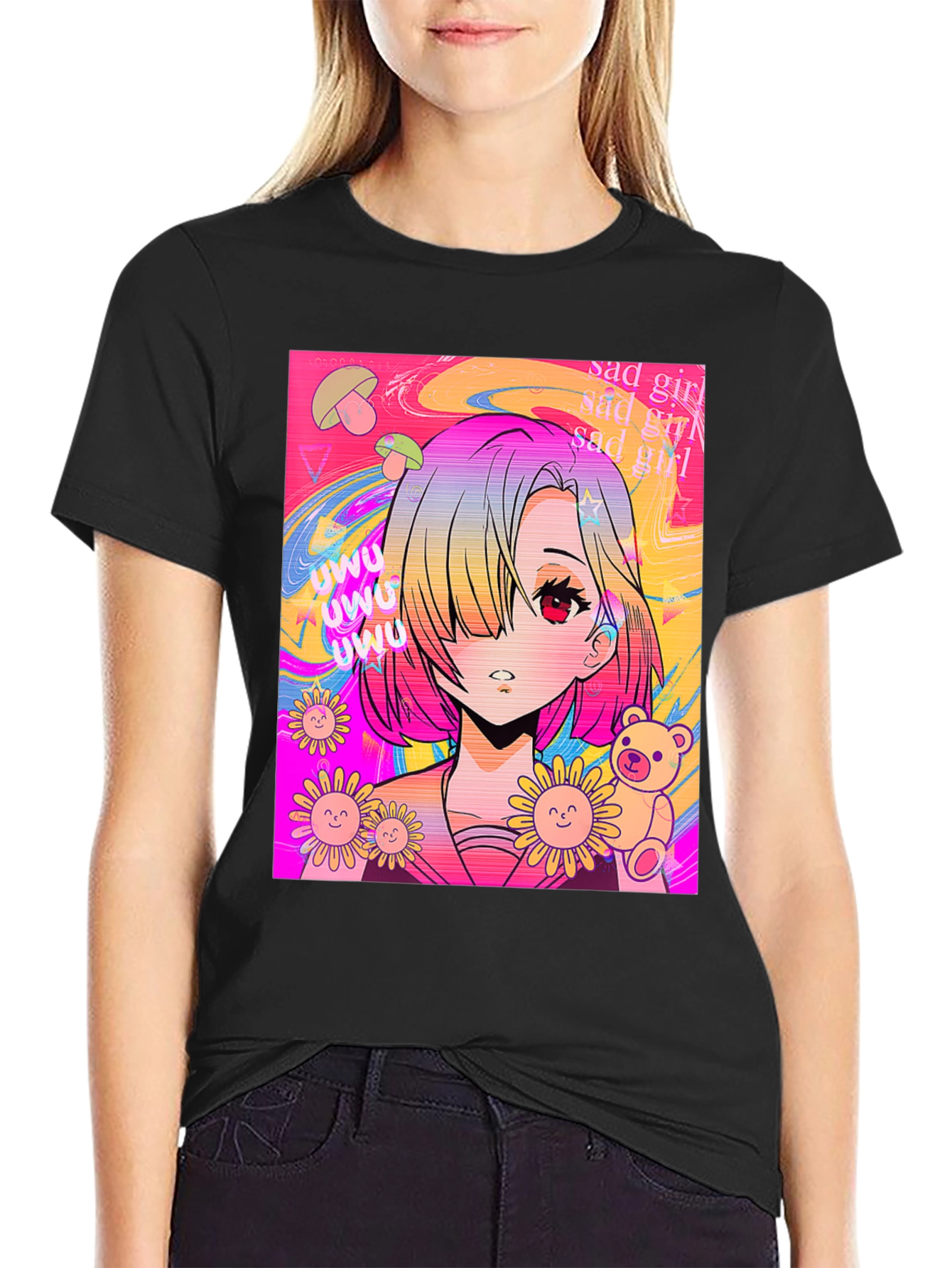 Anime Girl Graphic Tee - Trendy Kawaii Style