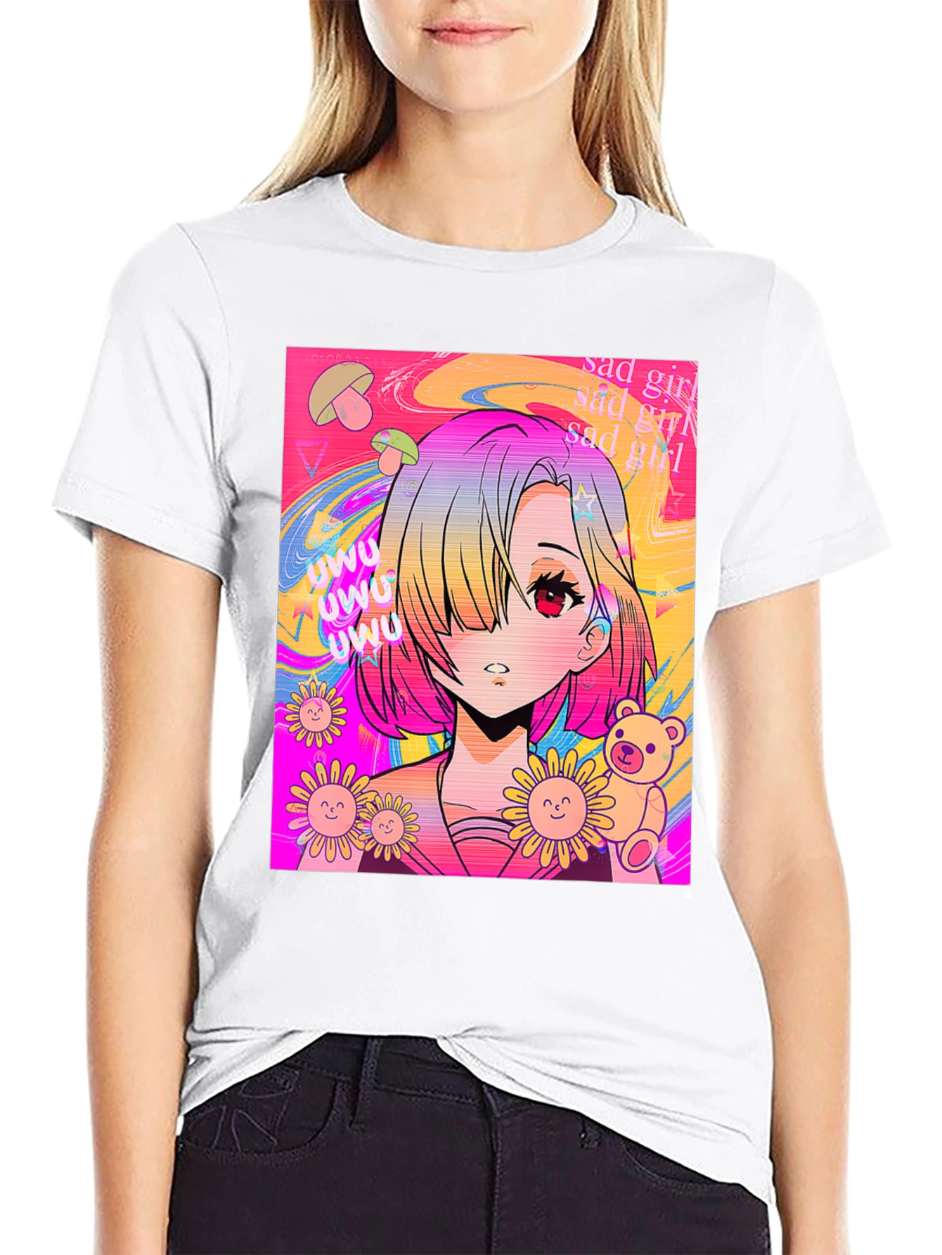 Anime Girl Graphic Tee - Trendy Kawaii Style