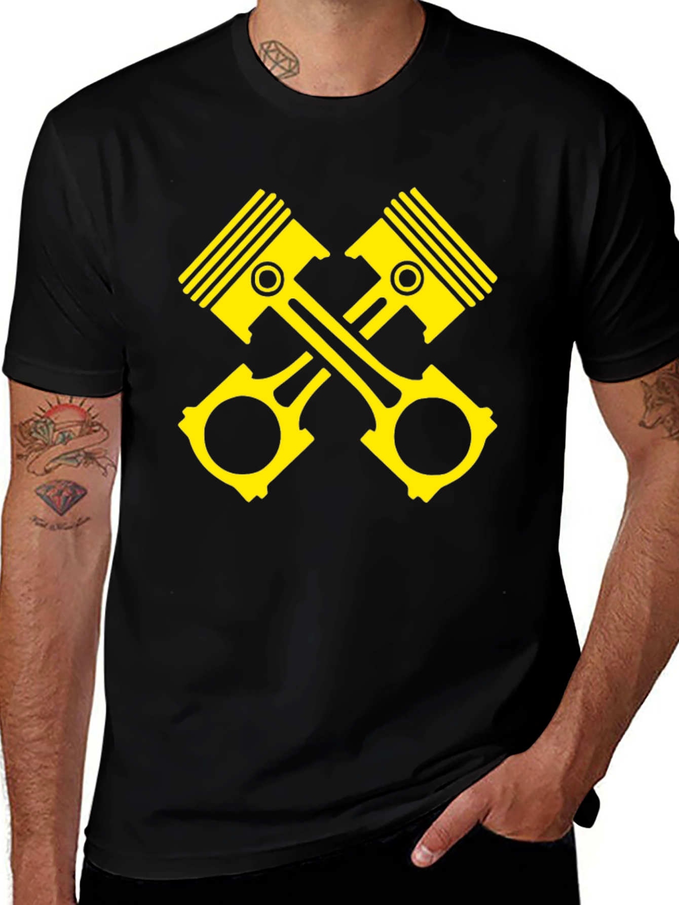 Piston Cross Black T-Shirt - Automotive Enthusiast