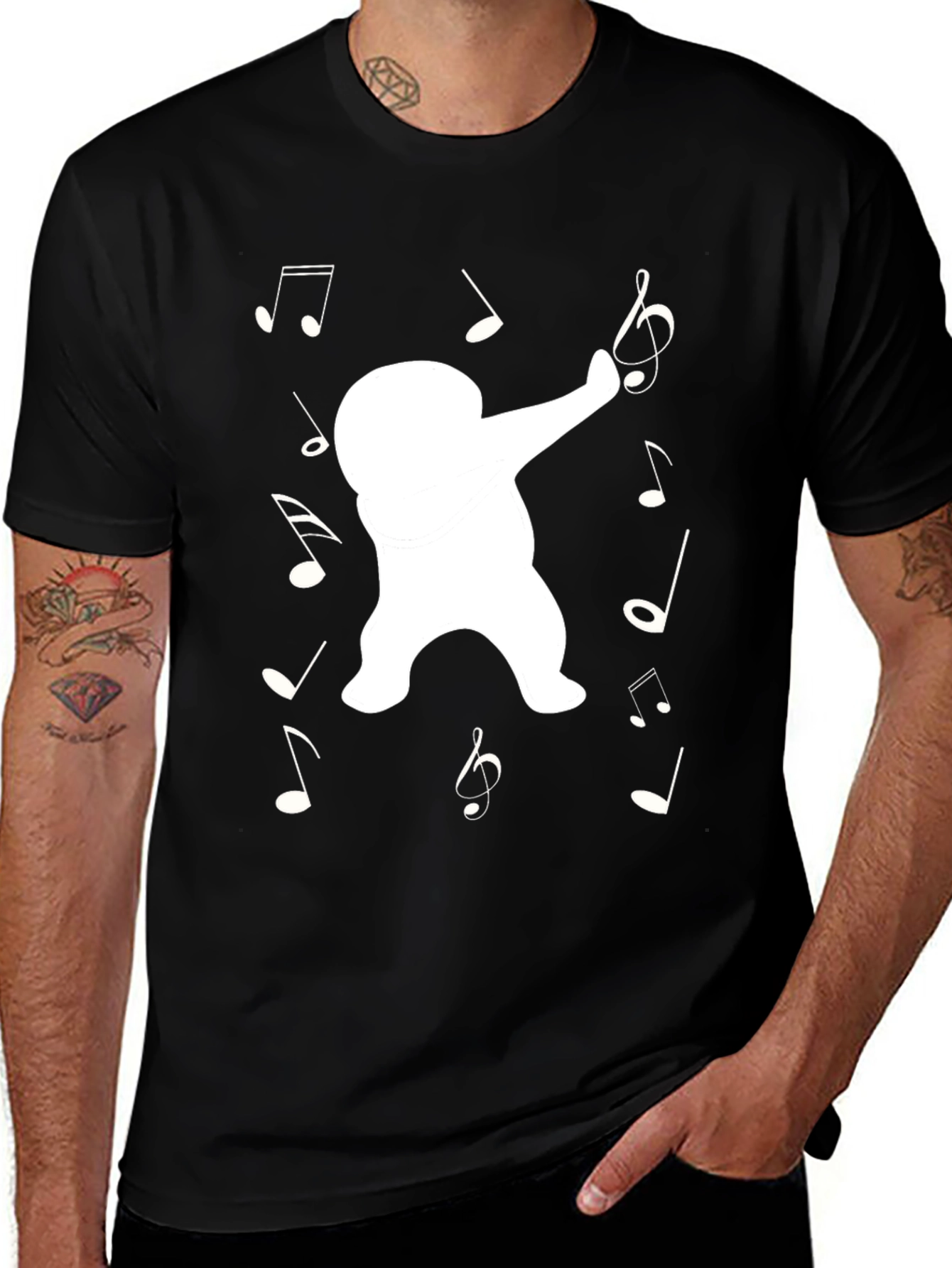 Dabbing Yeti Music Notes Black T-Shirt