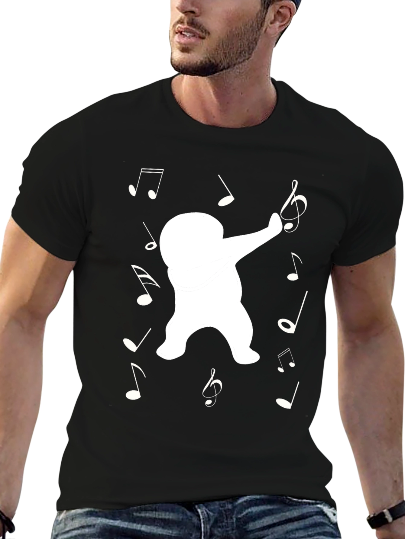 Dabbing Yeti Music Notes Black T-Shirt