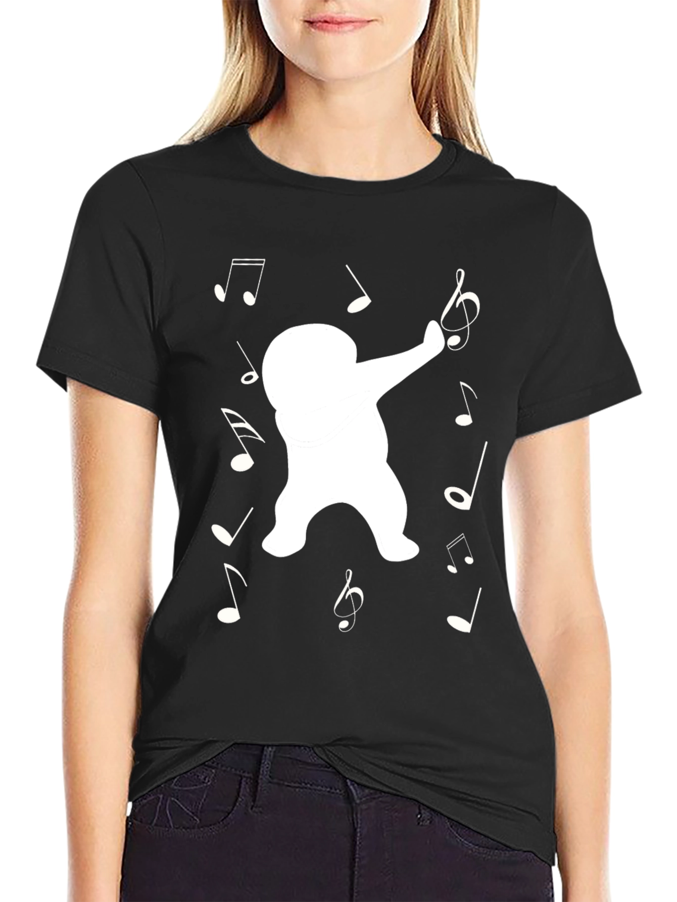 Dabbing Yeti Music Notes Black T-Shirt