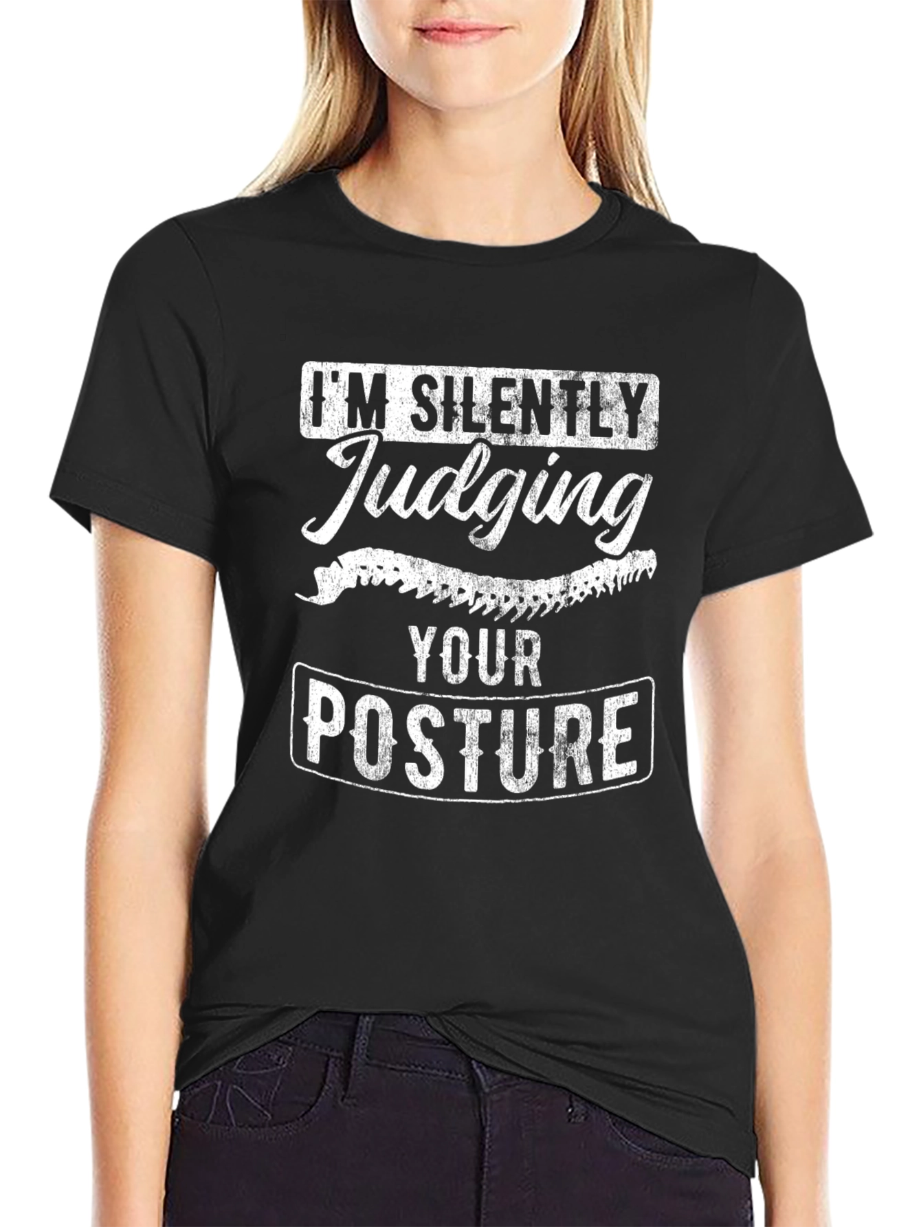 Silently Judging Your Posture Black Graphic Tee