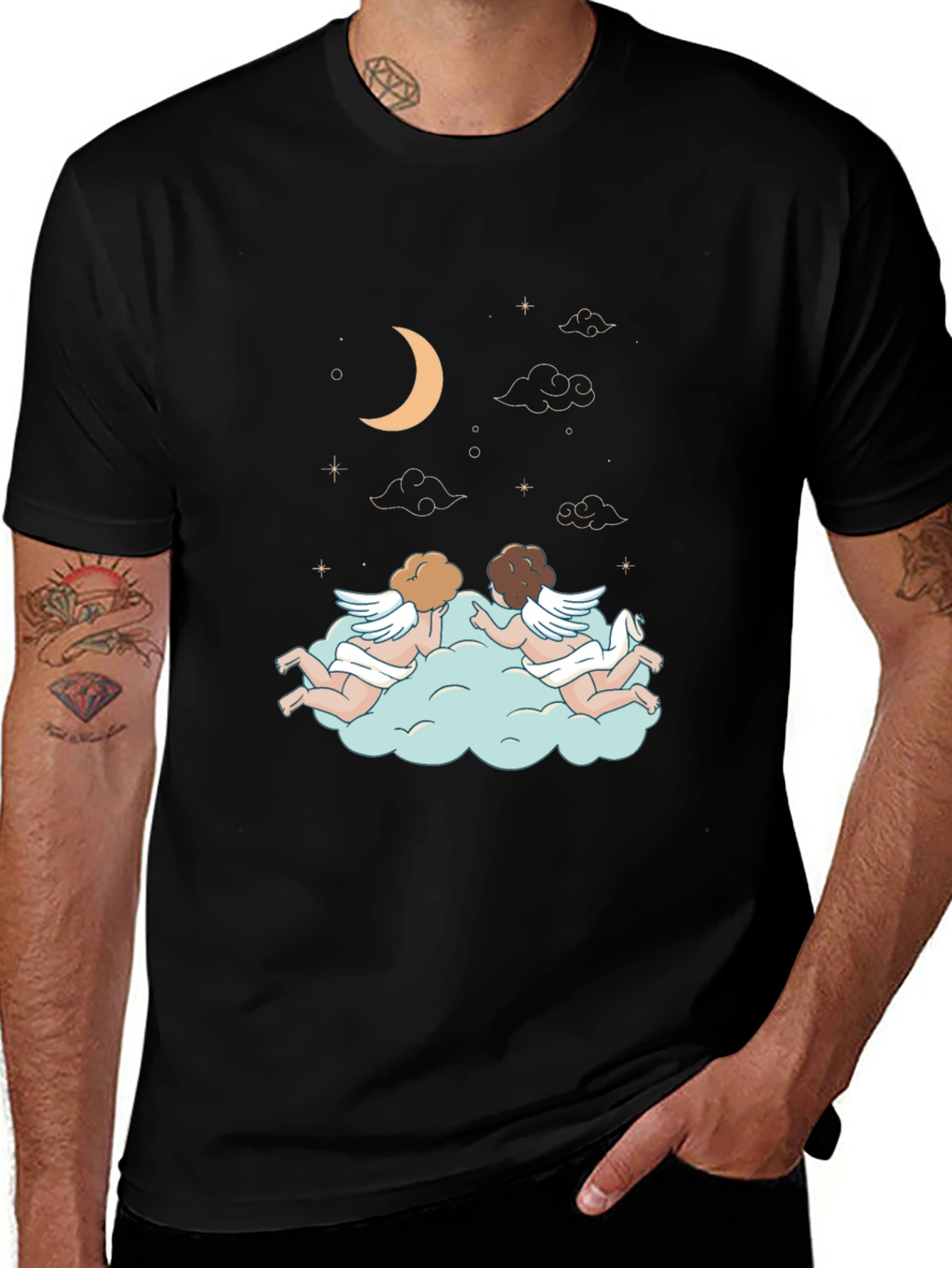 Dreamy Angel Cloud Graphic Tee - Stylish Black T-Shirt