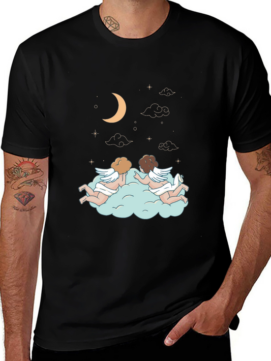 Dreamy Angel Cloud Graphic Tee - Stylish Black T-Shirt
