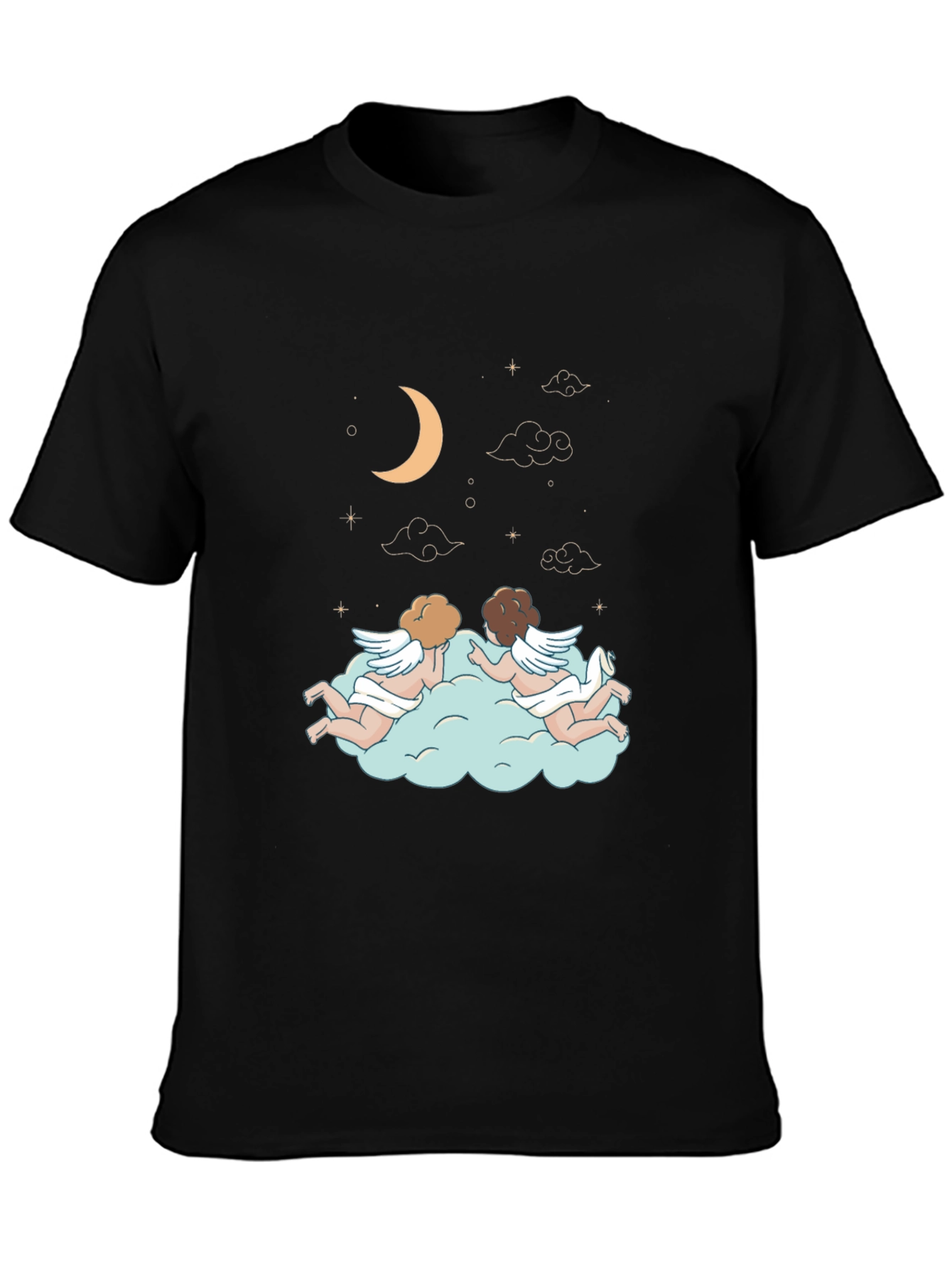 Dreamy Angel Cloud Graphic Tee - Stylish Black T-Shirt