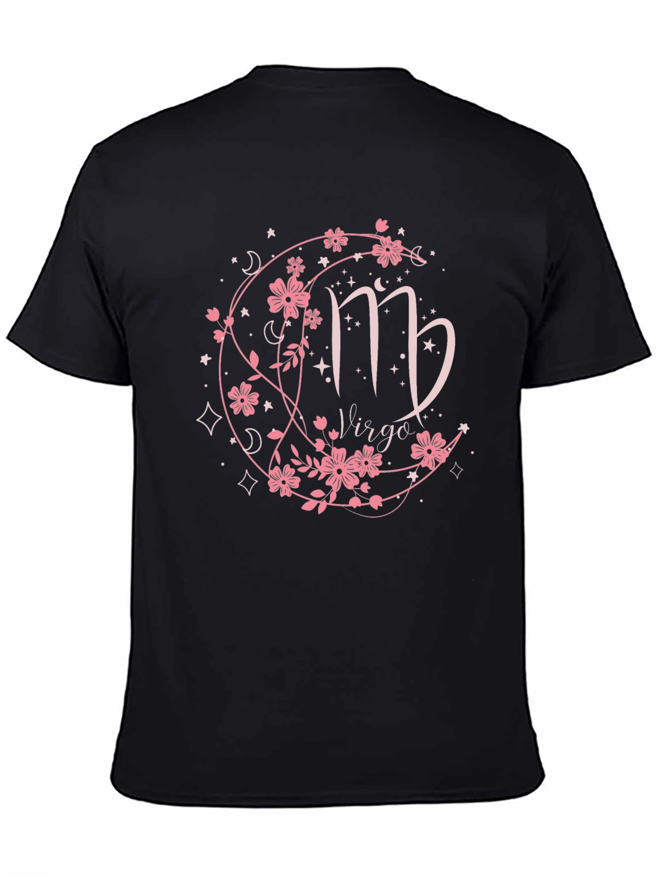 Virgo Zodiac Flower Black T-Shirt