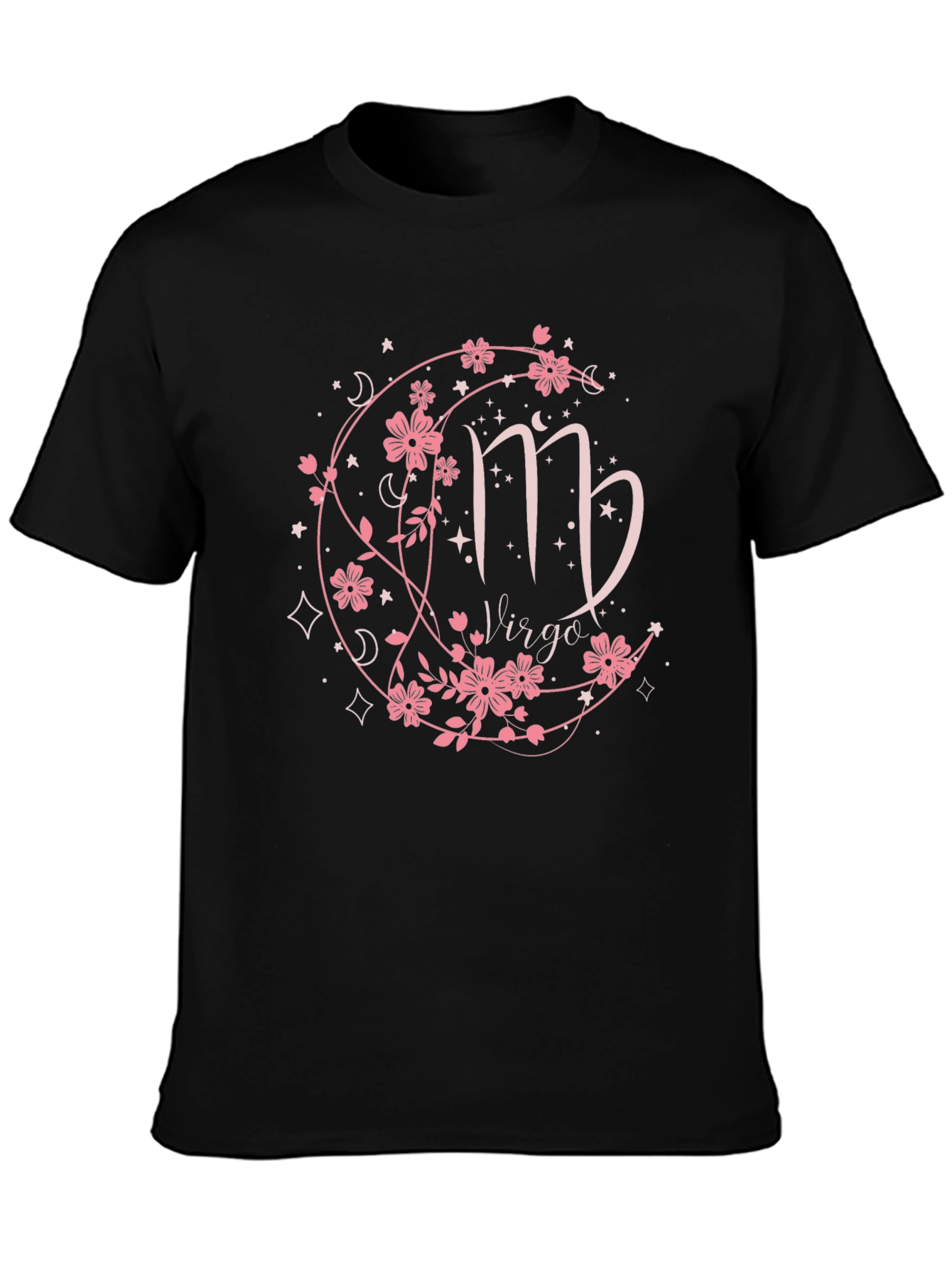 Virgo Zodiac Flower Black T-Shirt