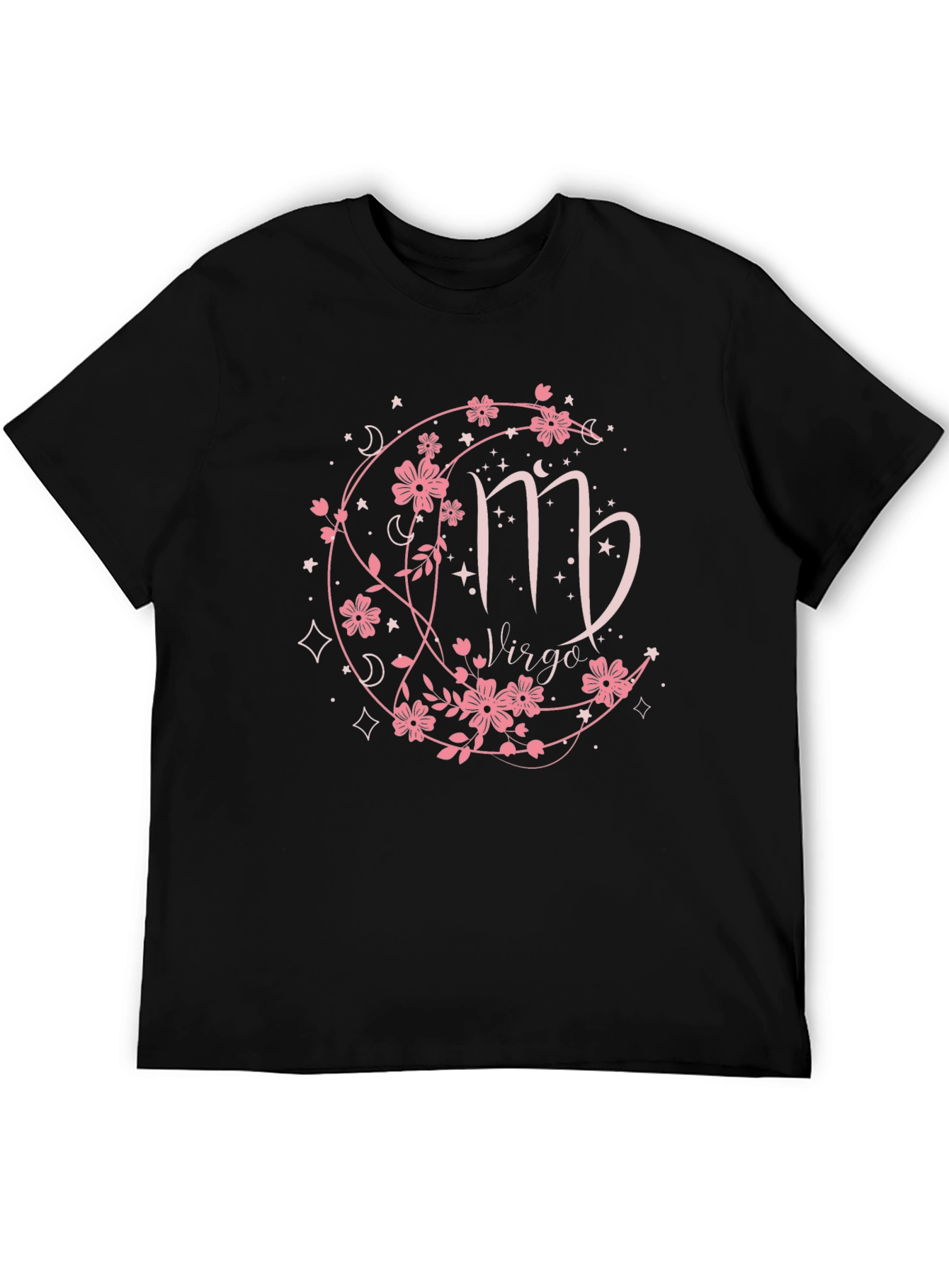 Virgo Zodiac Flower Black T-Shirt