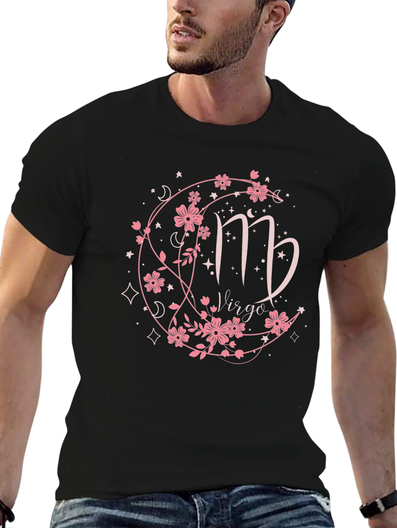 Virgo Zodiac Flower Black T-Shirt