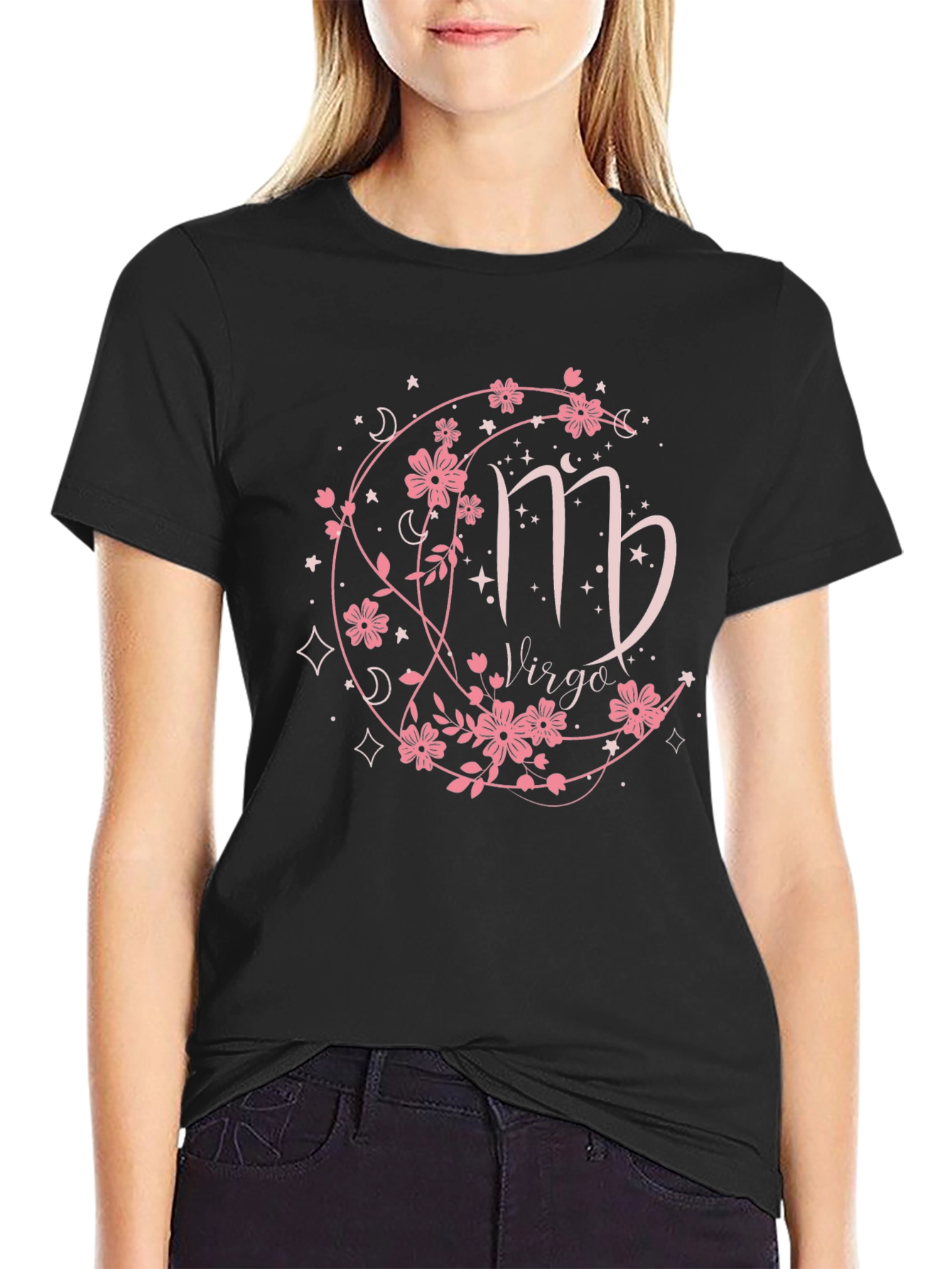 Virgo Zodiac Flower Black T-Shirt