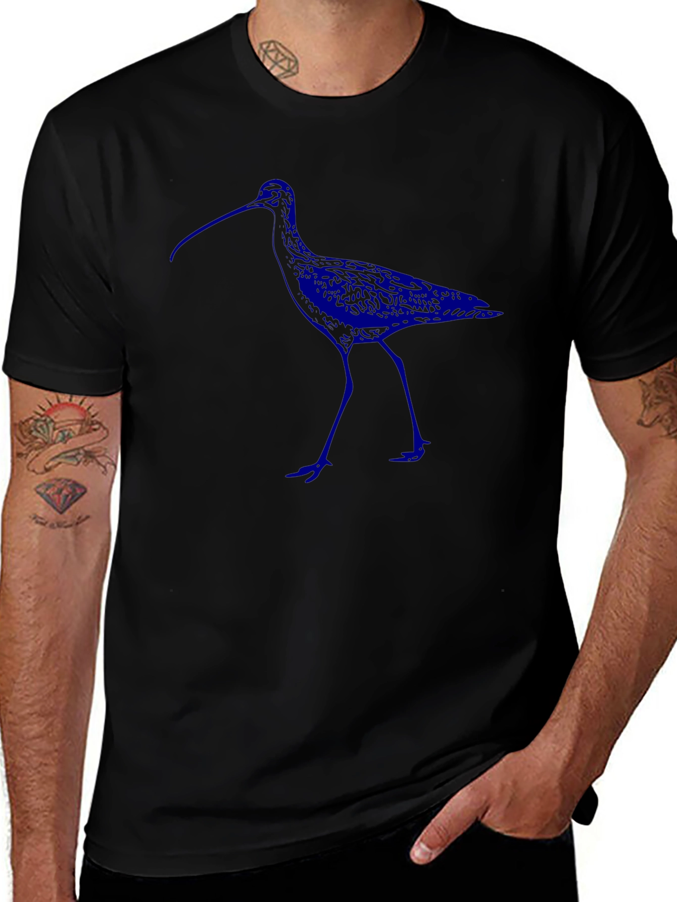 Stylish Black T-Shirt with Blue Bird Design