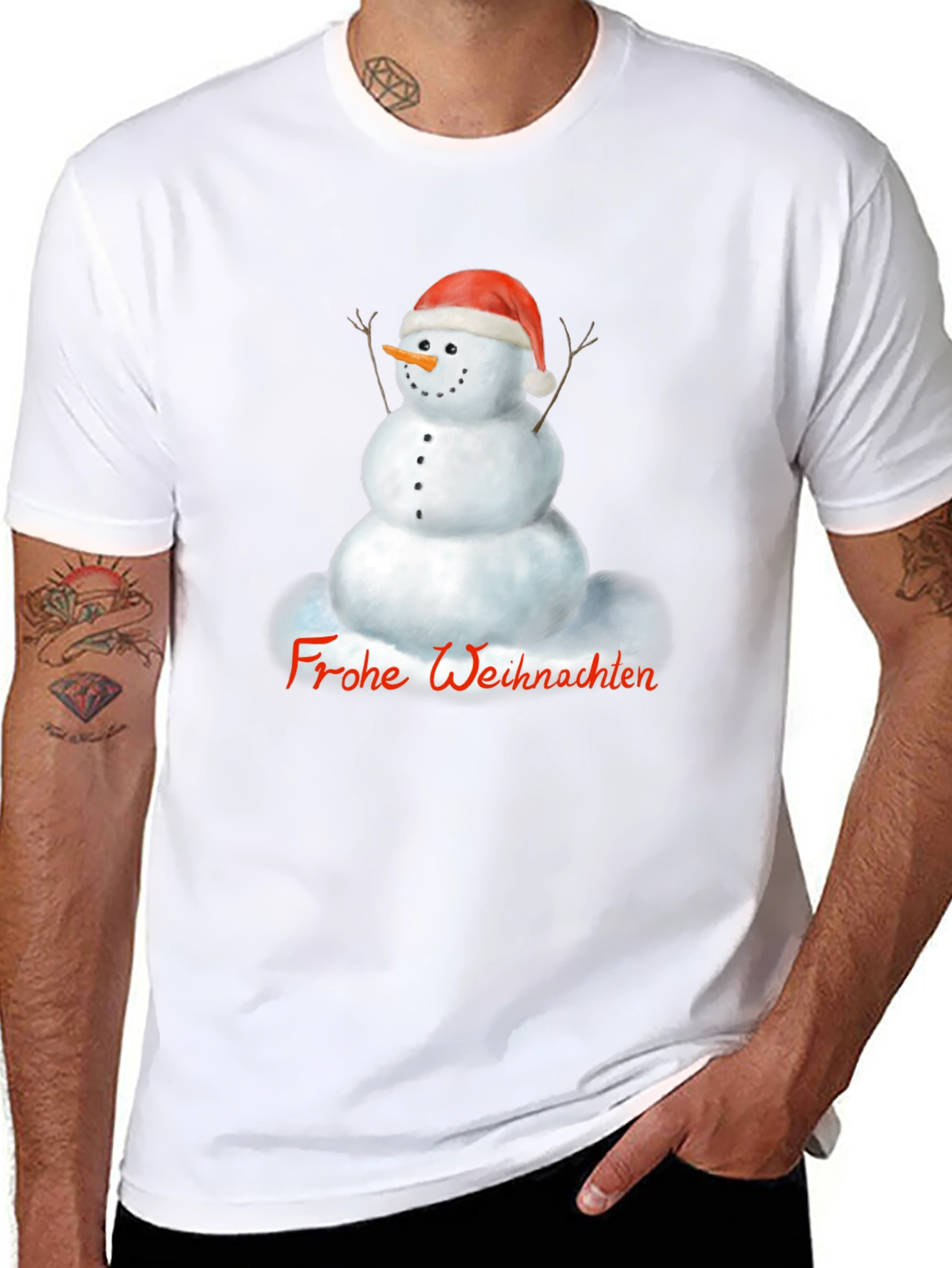 Festive Snowman Graphic Tee - Frohe Weihnachten