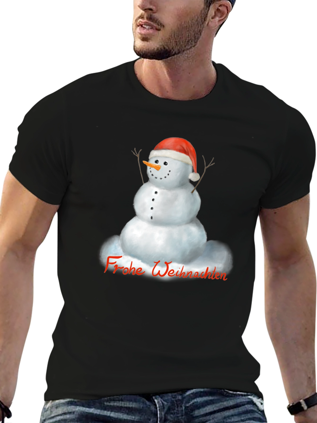 Festive Snowman Graphic Tee - Frohe Weihnachten