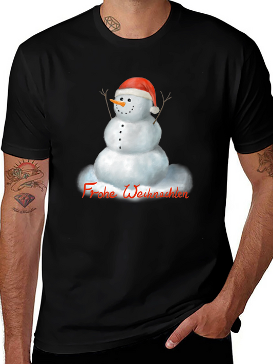 Festive Snowman Graphic Tee - Frohe Weihnachten