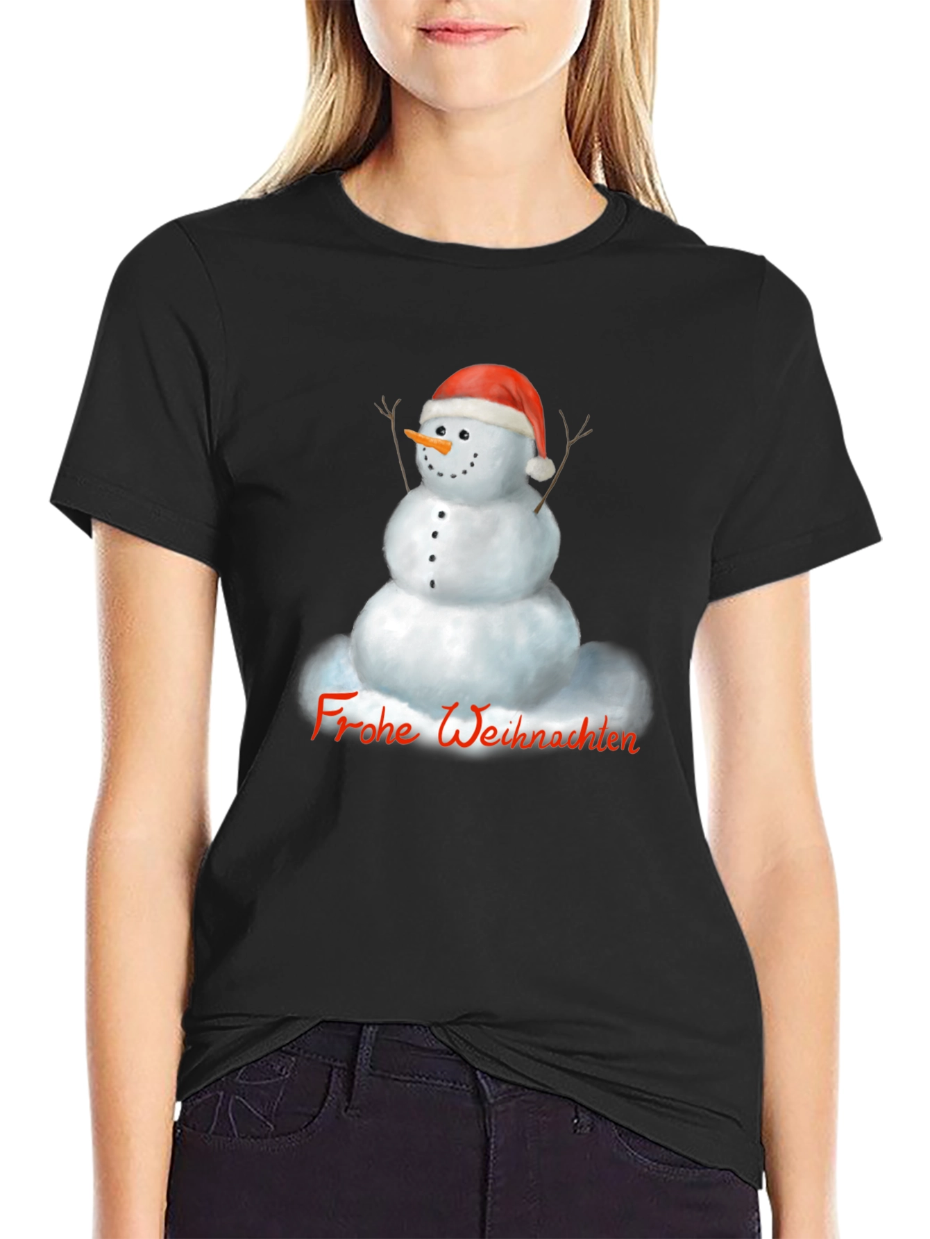 Festive Snowman Graphic Tee - Frohe Weihnachten
