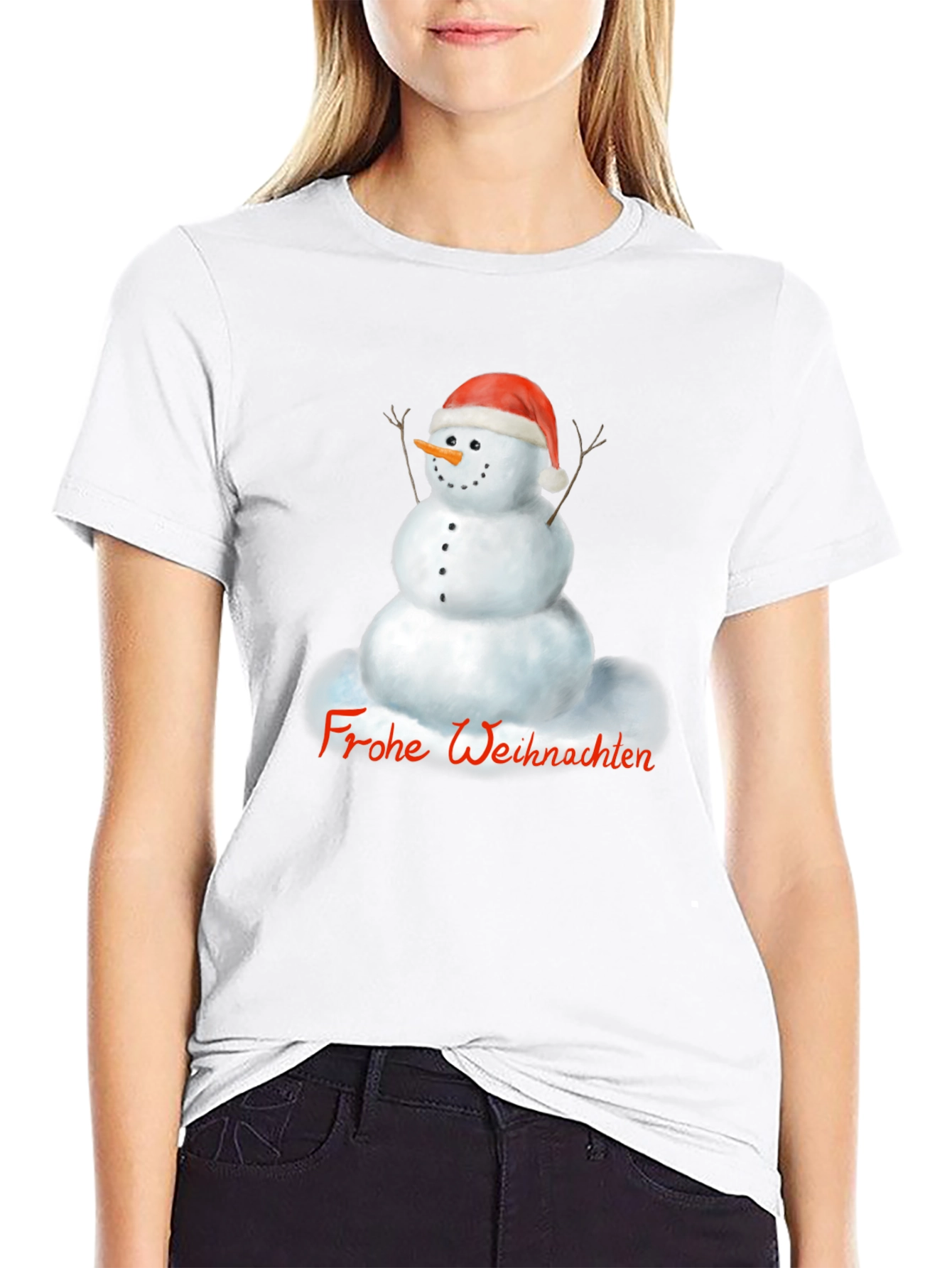 Festive Snowman Graphic Tee - Frohe Weihnachten