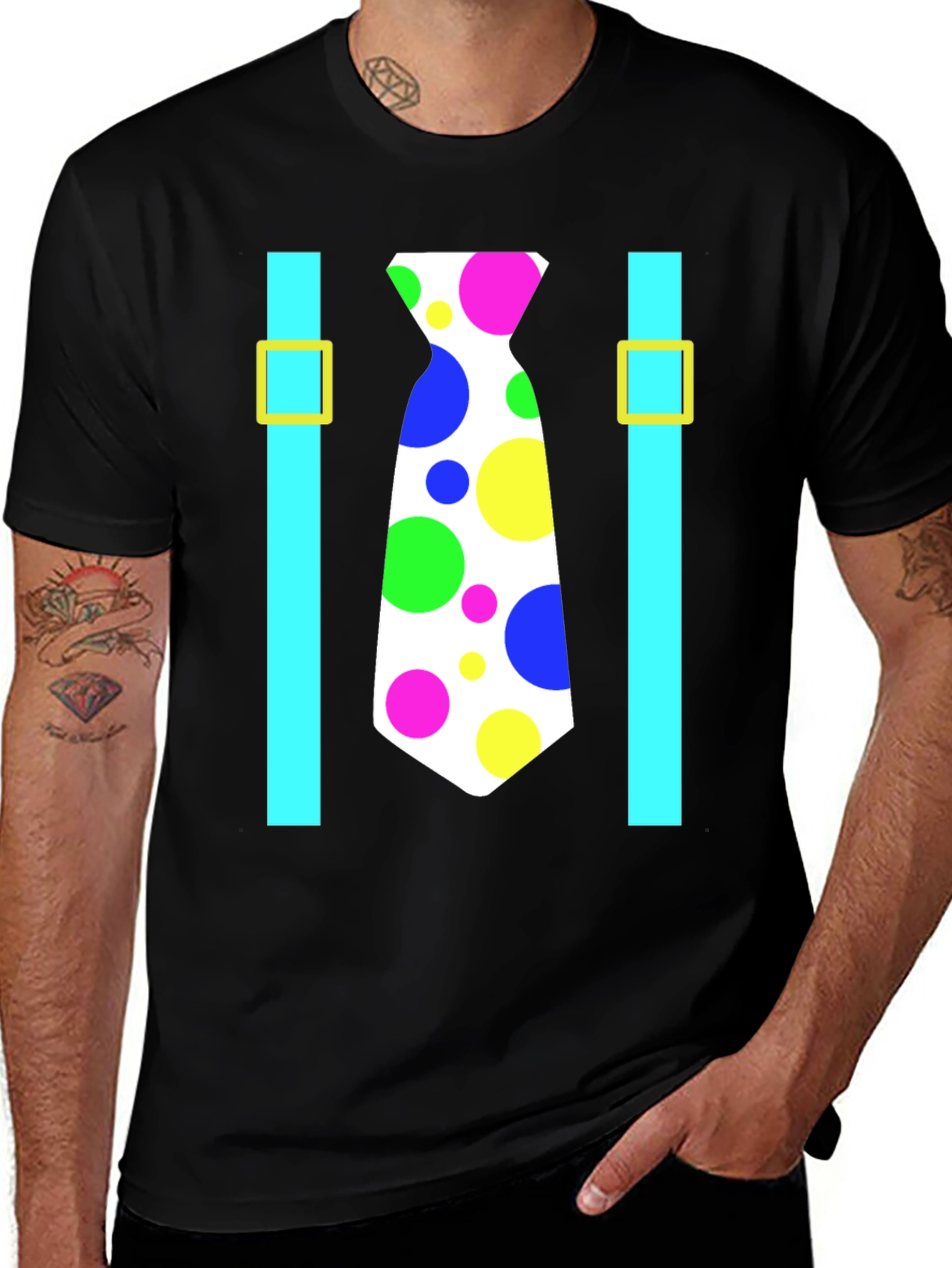 Clown Tie Suspenders T-Shirt - Costume Party Ready!