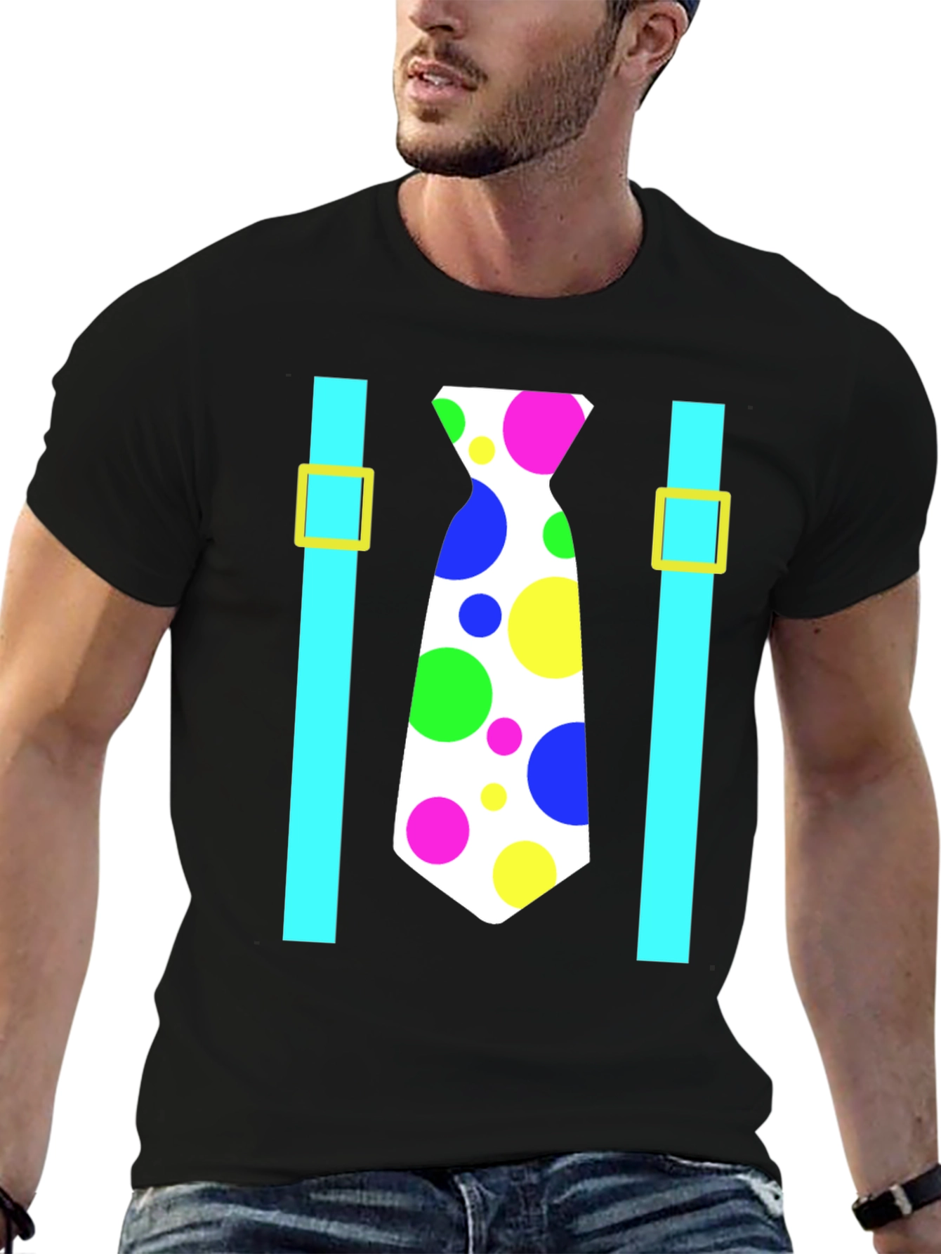 Clown Tie Suspenders T-Shirt - Costume Party Ready!