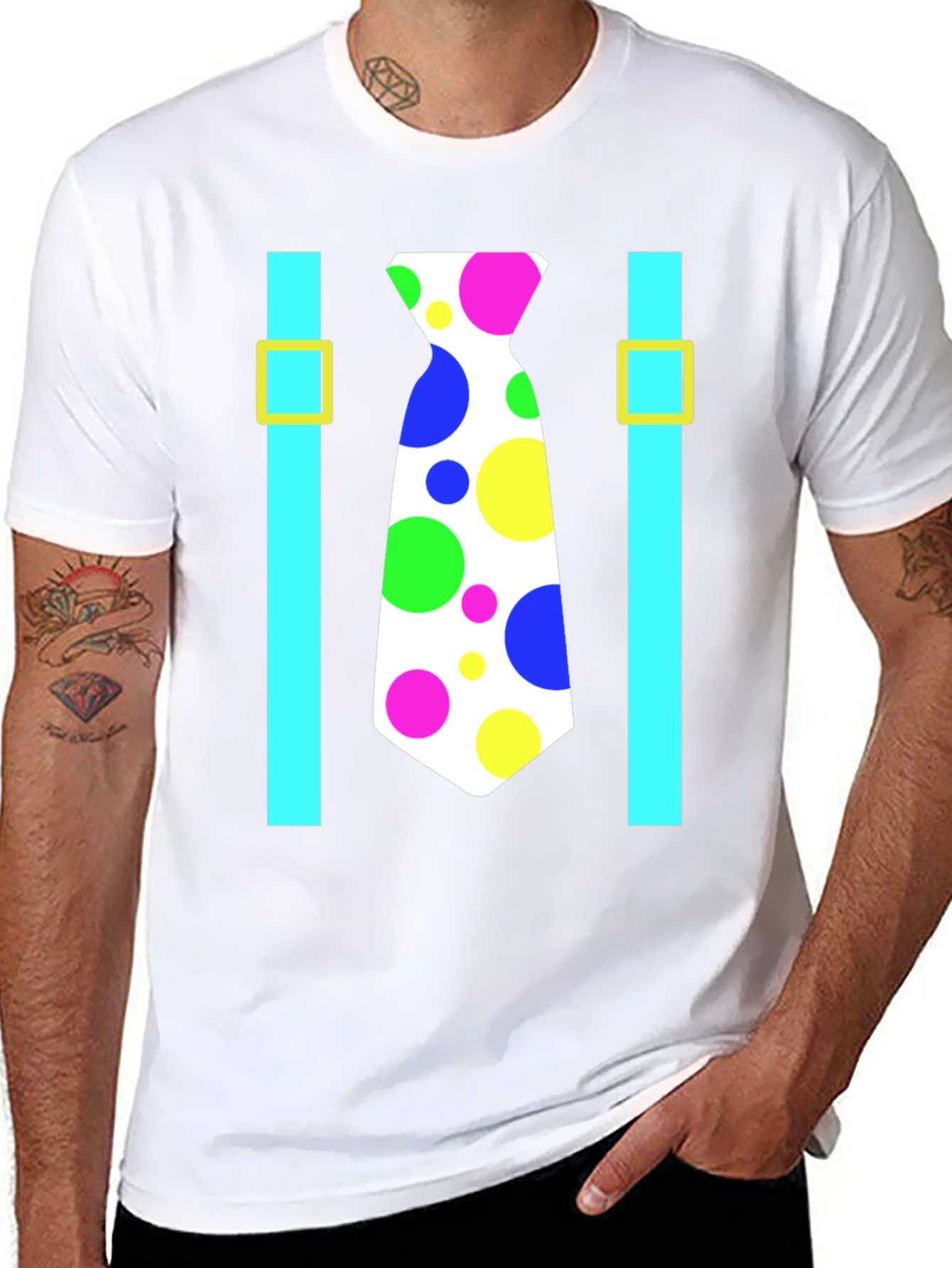Clown Tie Suspenders T-Shirt - Costume Party Ready!