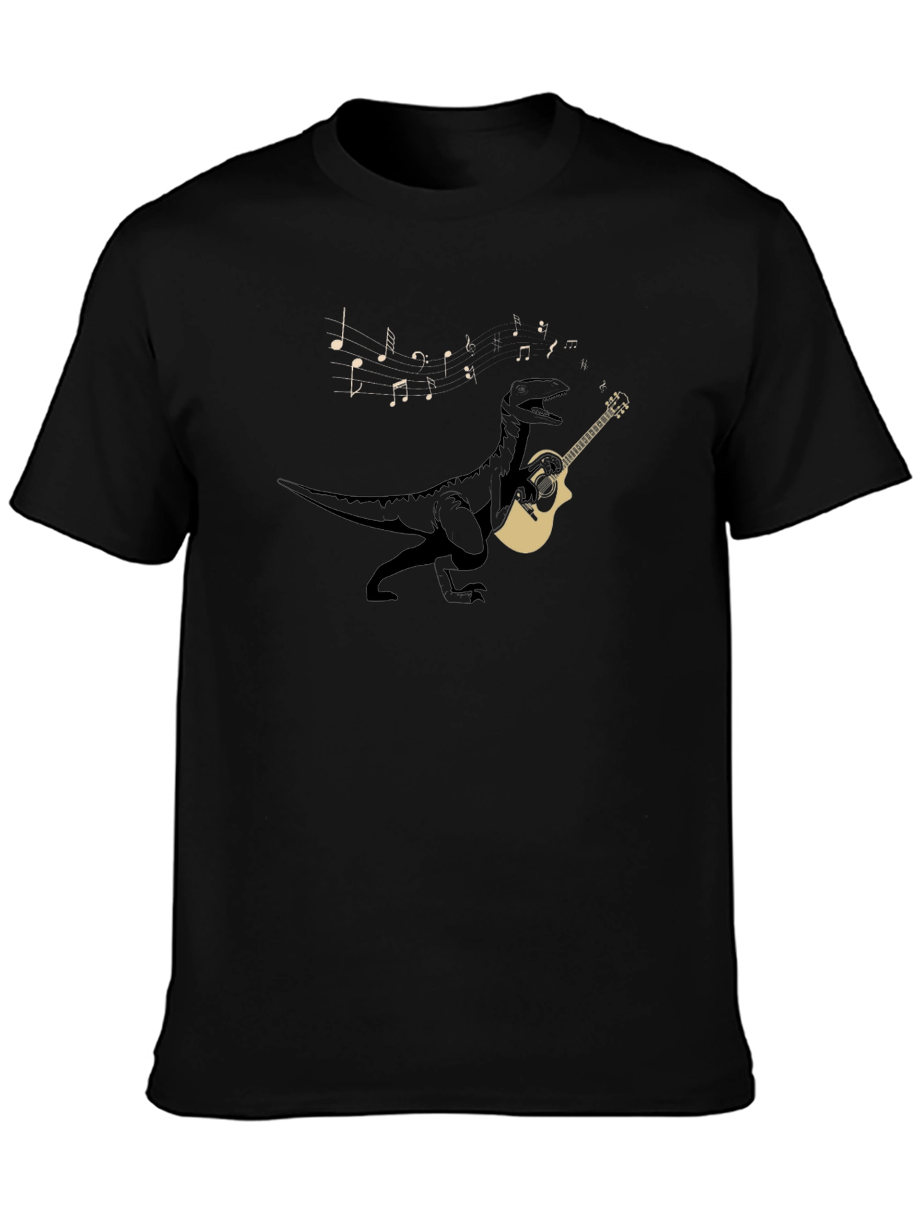 Dino Guitar Player Black T-Shirt