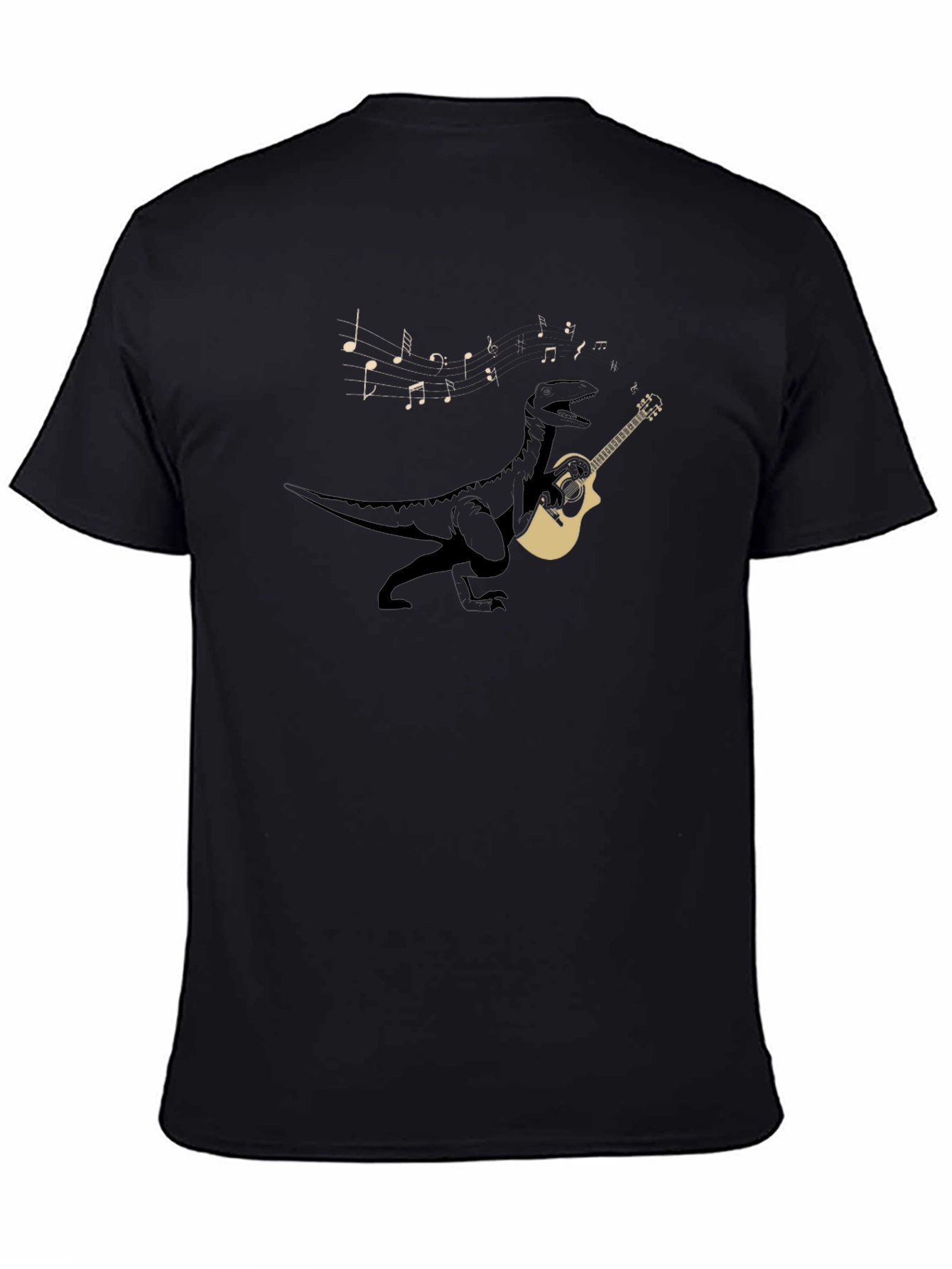 Dino Guitar Player Black T-Shirt