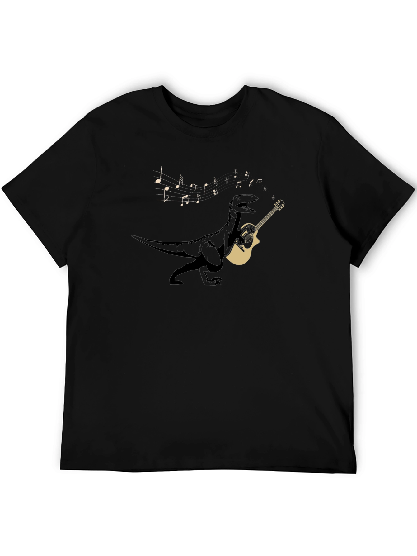 Dino Guitar Player Black T-Shirt