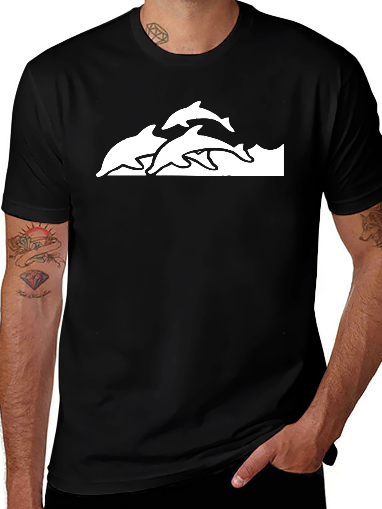 Dolphin Graphic T-Shirt - Black Short Sleeve