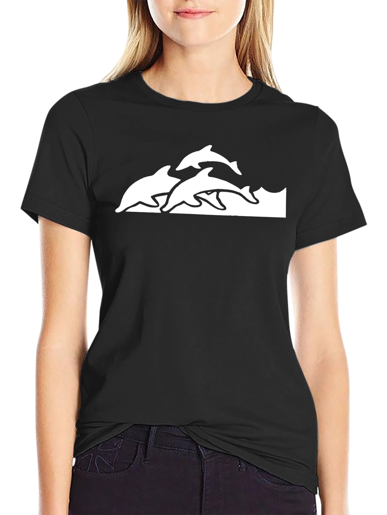 Dolphin Graphic T-Shirt - Black Short Sleeve