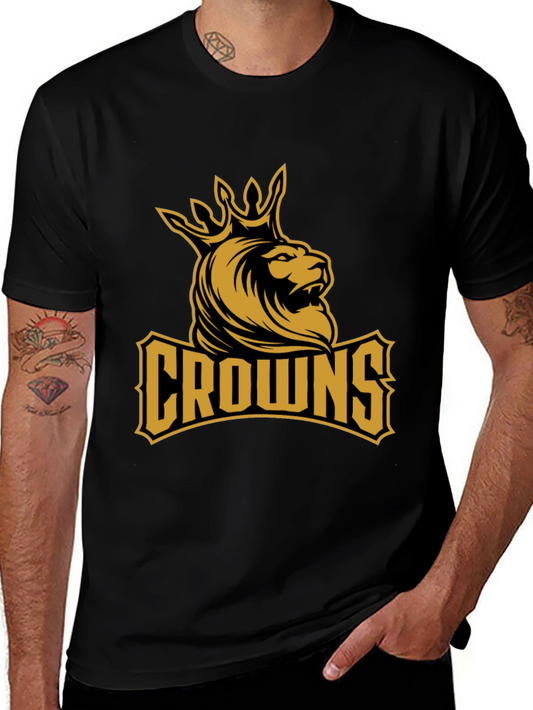 Crowns Lion Graphic Tee - Black Cotton T-Shirt