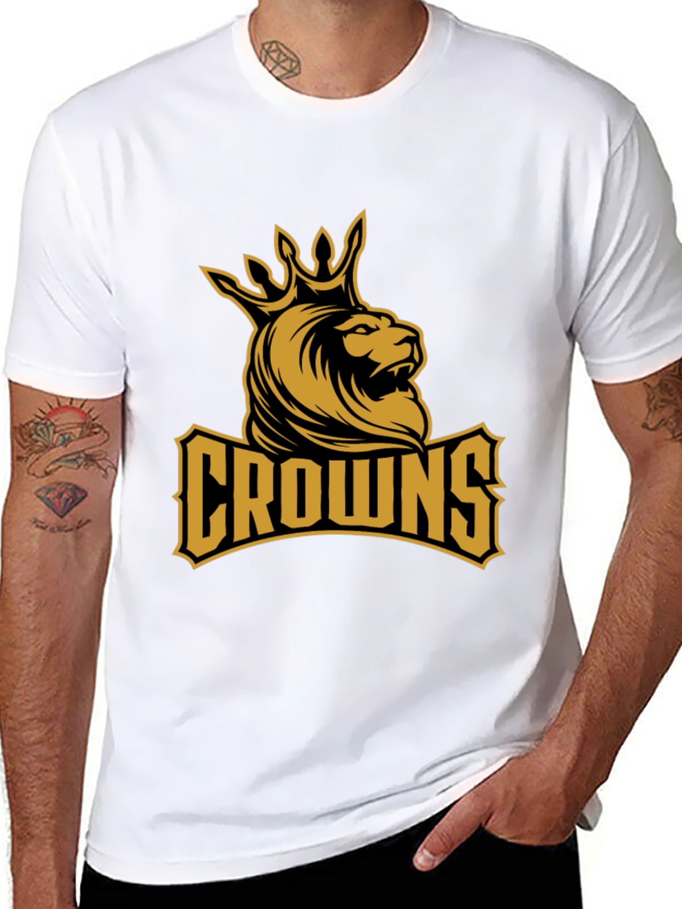 Crowns Lion Graphic Tee - Black Cotton T-Shirt