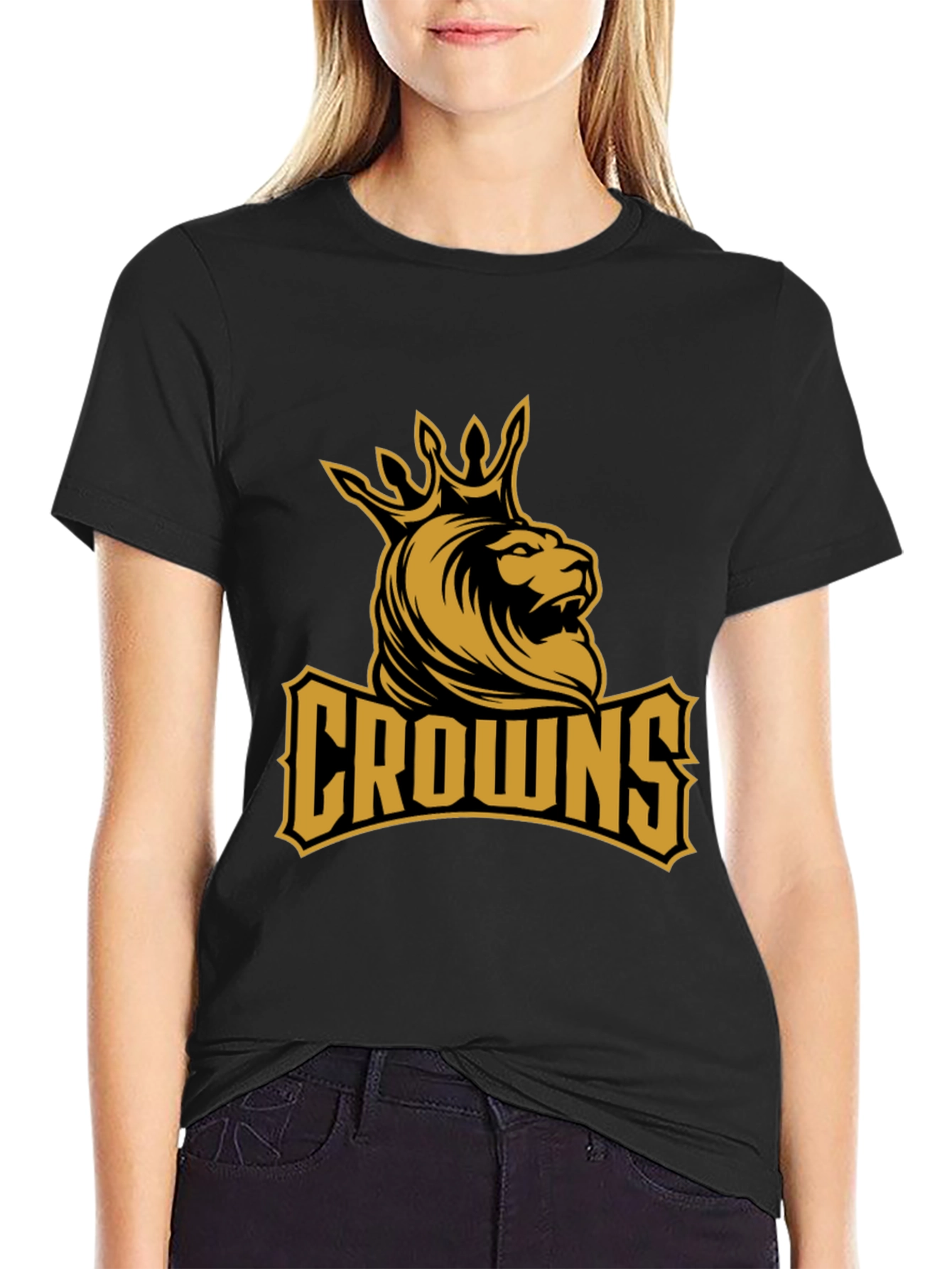 Crowns Lion Graphic Tee - Black Cotton T-Shirt