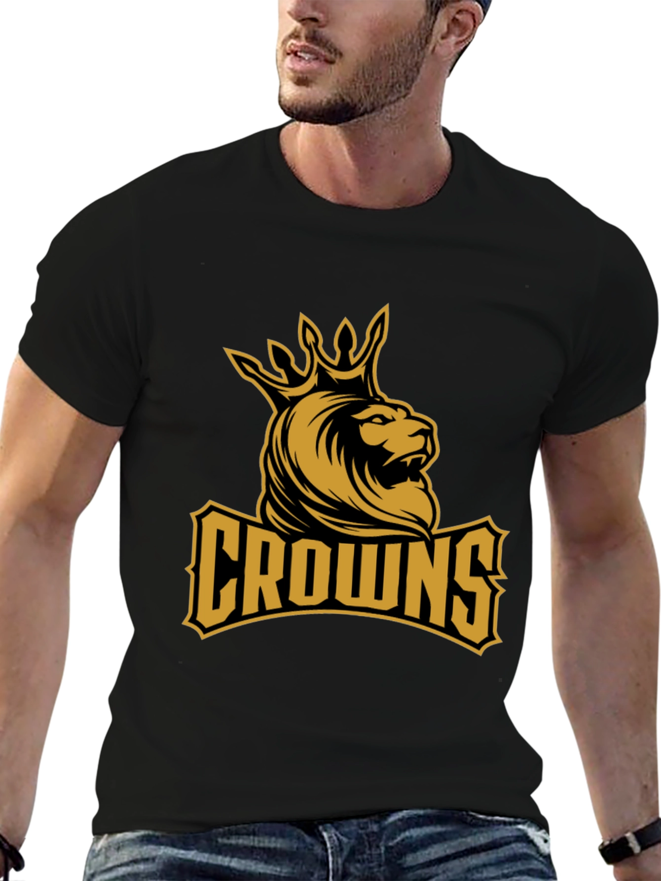 Crowns Lion Graphic Tee - Black Cotton T-Shirt