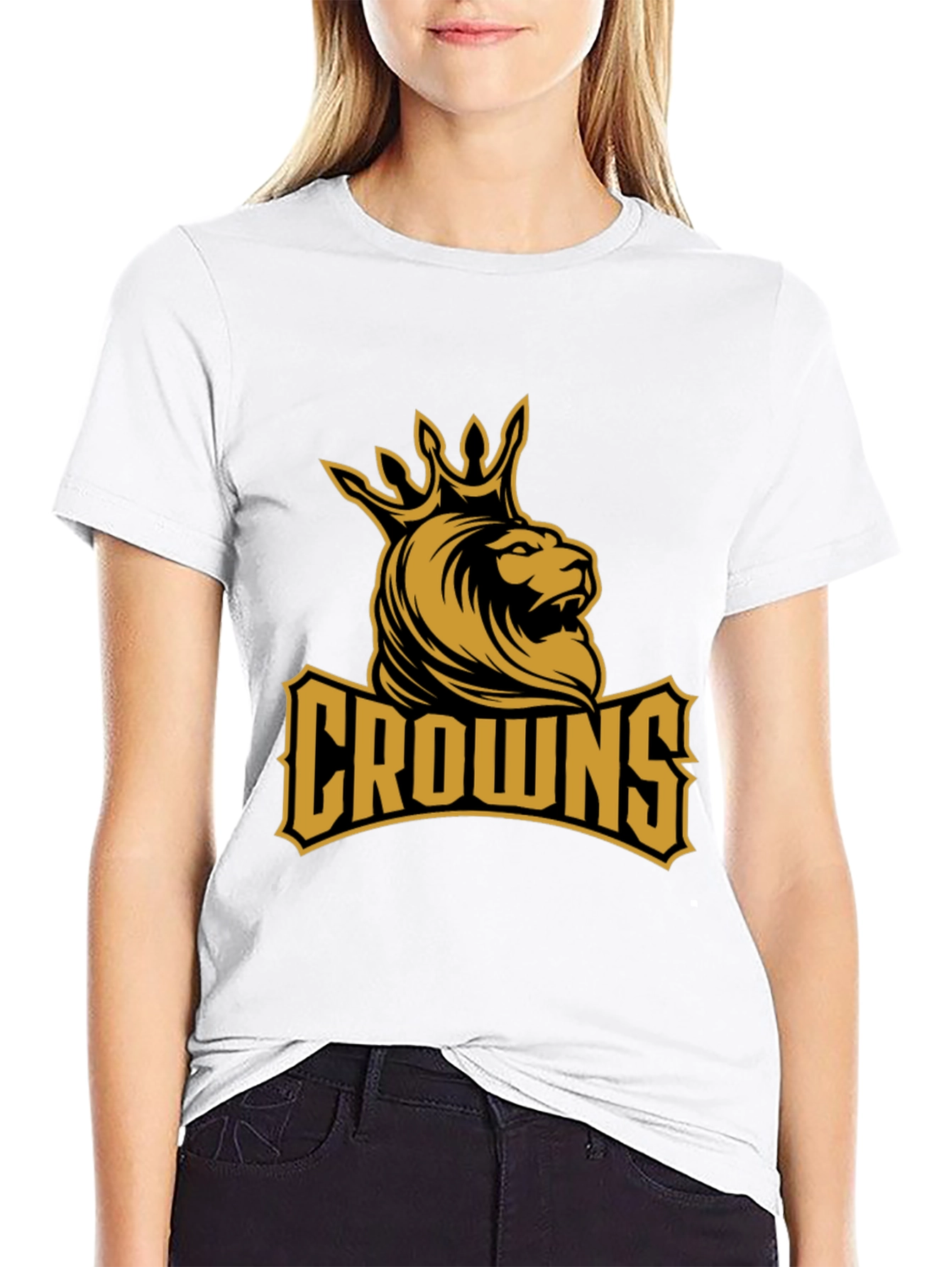 Crowns Lion Graphic Tee - Black Cotton T-Shirt