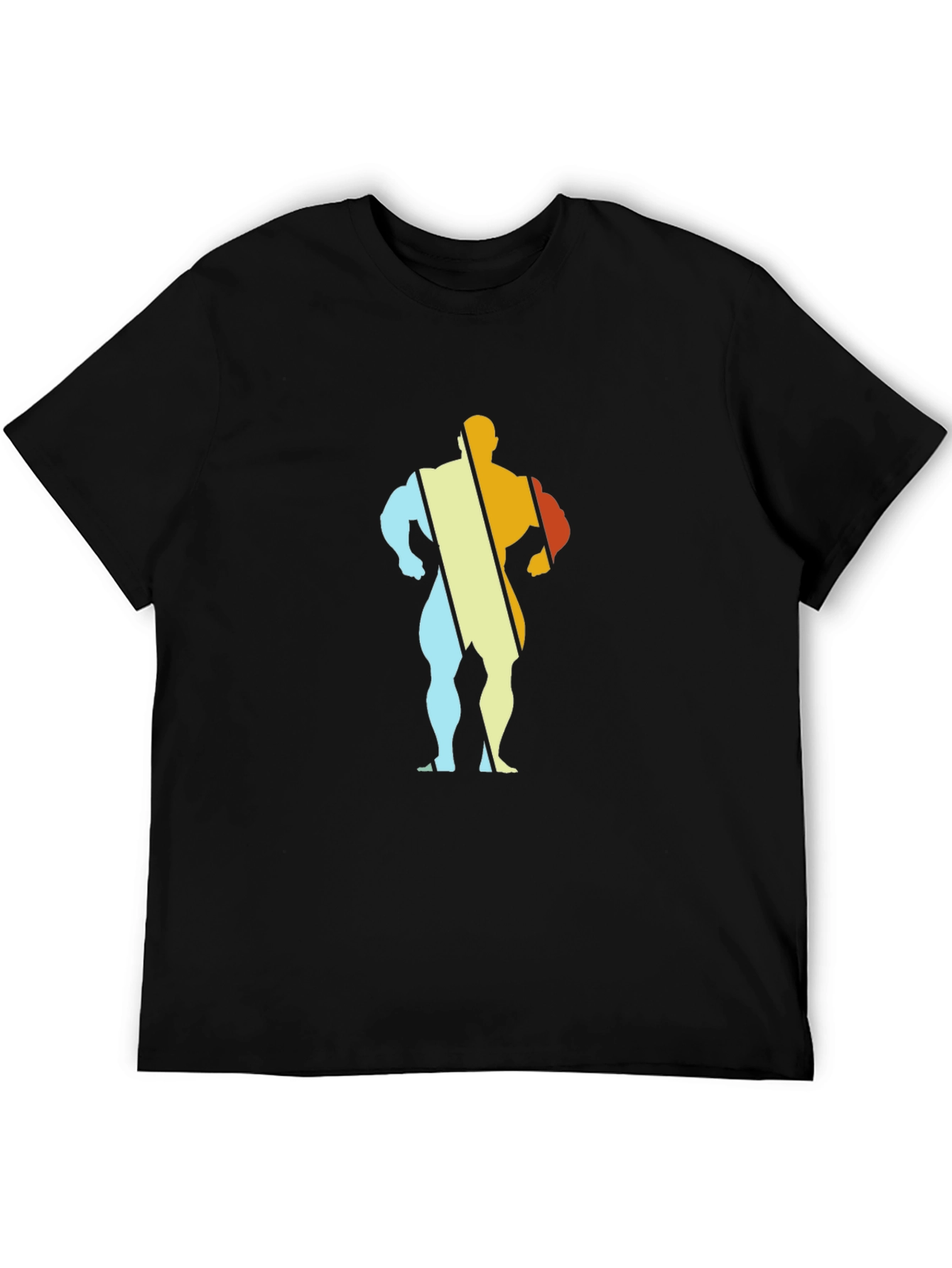 Retro Bodybuilder Graphic Tee - Black Cotton T-Shirt