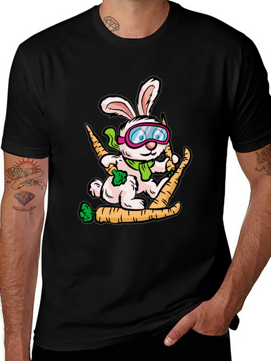 Skiing Rabbit Graphic T-Shirt - Unique Cartoon Tee