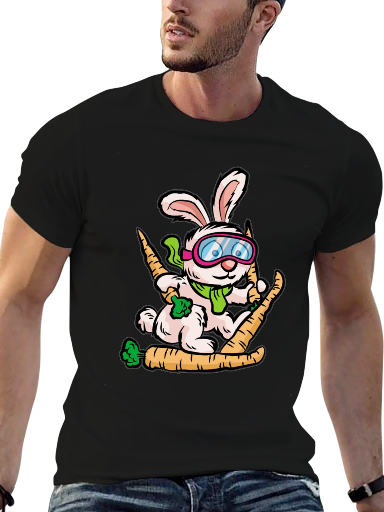 Skiing Rabbit Graphic T-Shirt - Unique Cartoon Tee