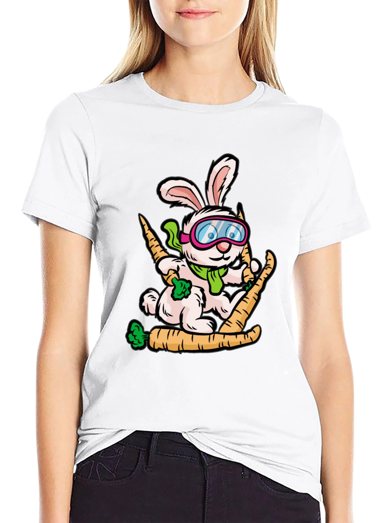 Skiing Rabbit Graphic T-Shirt - Unique Cartoon Tee