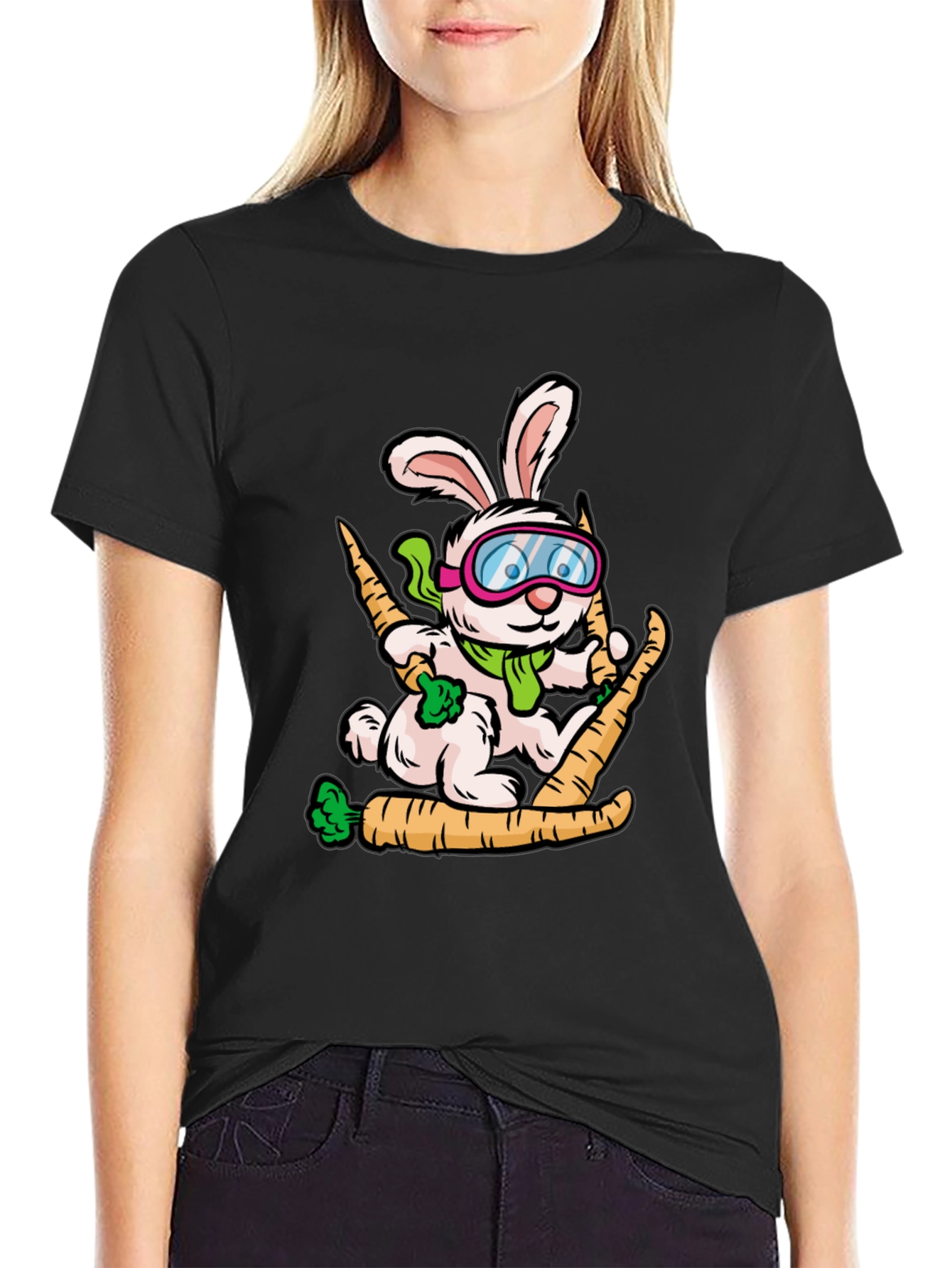 Skiing Rabbit Graphic T-Shirt - Unique Cartoon Tee