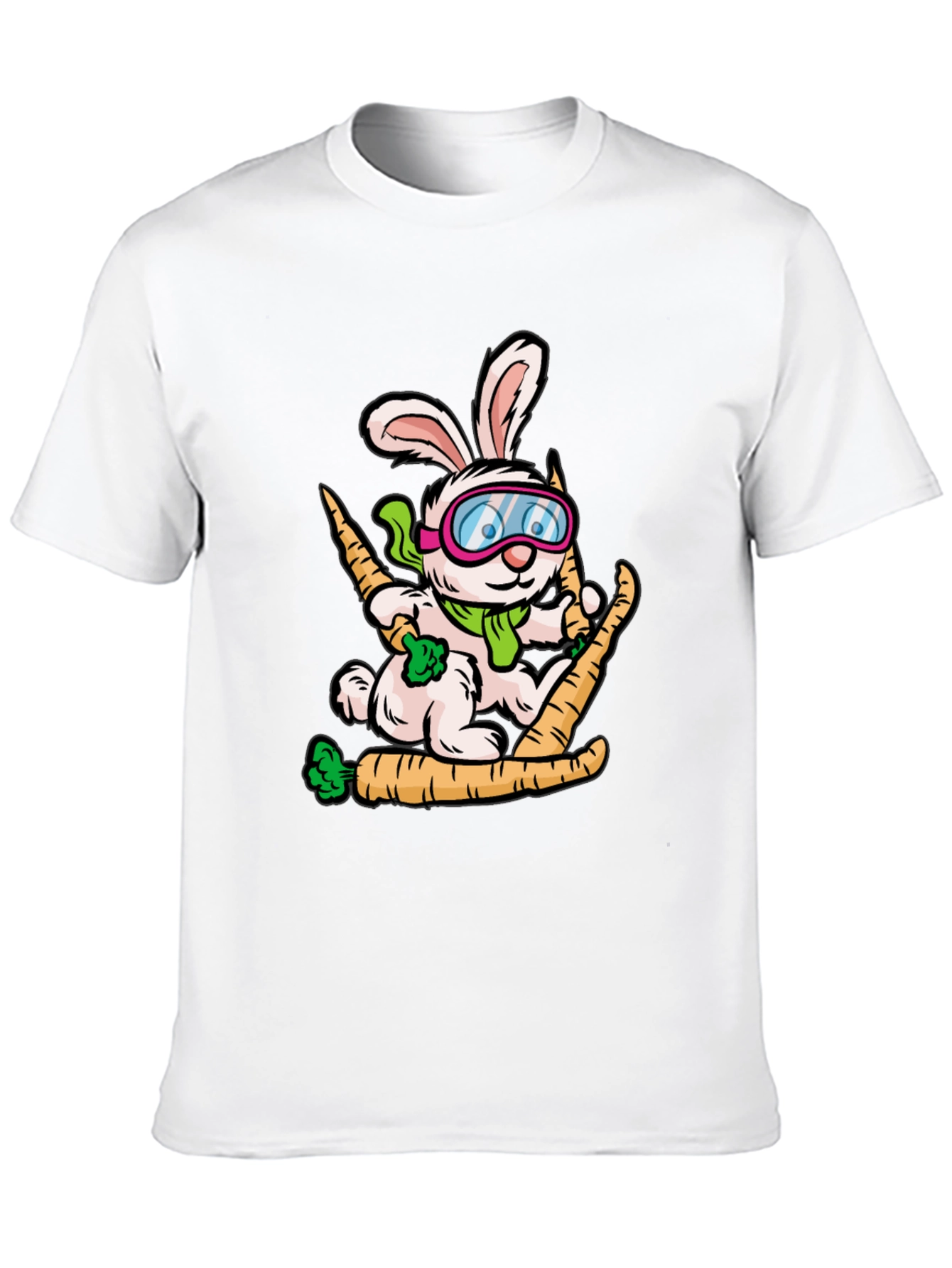 Skiing Rabbit Graphic T-Shirt - Unique Cartoon Tee