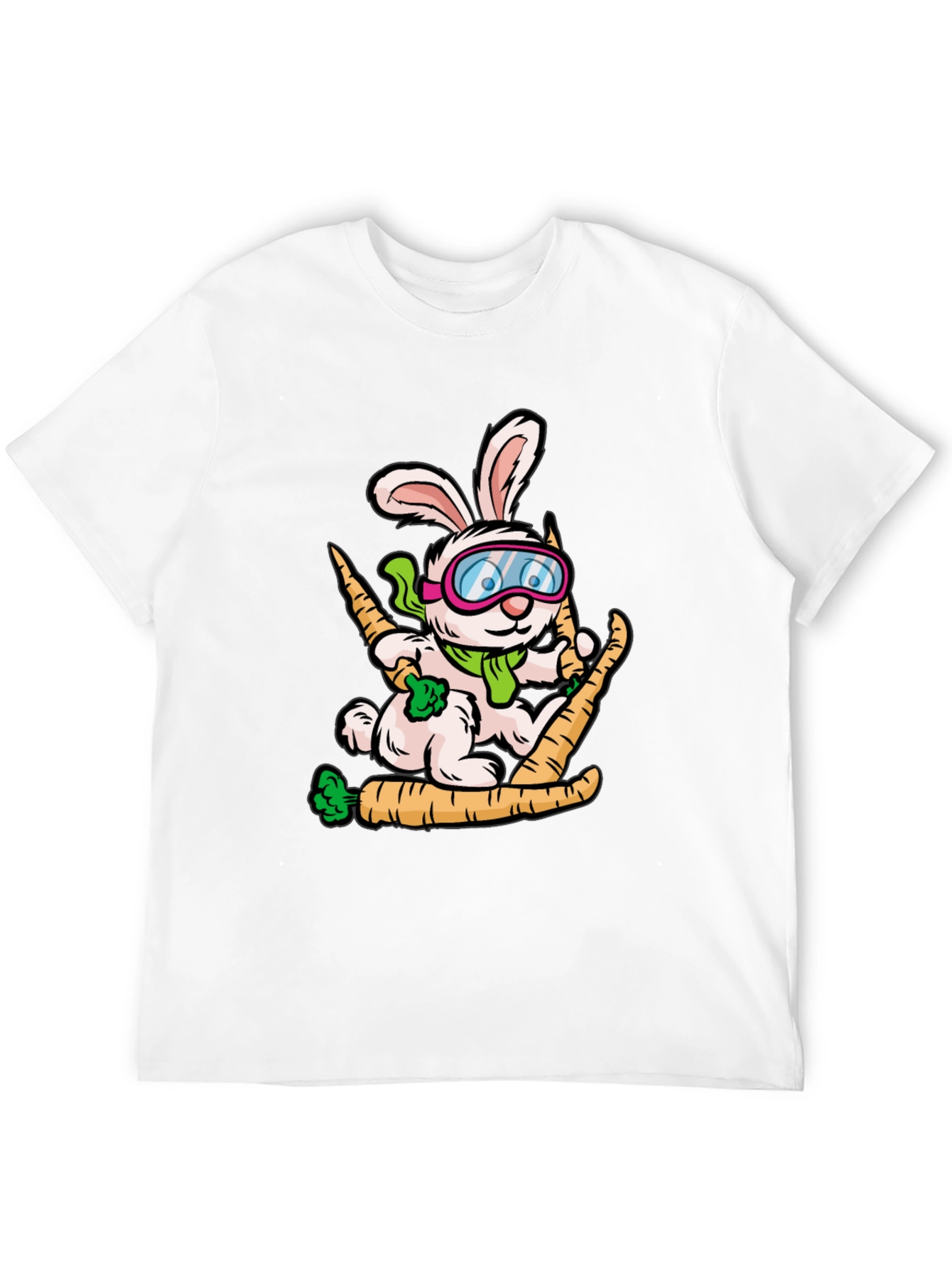 Skiing Rabbit Graphic T-Shirt - Unique Cartoon Tee