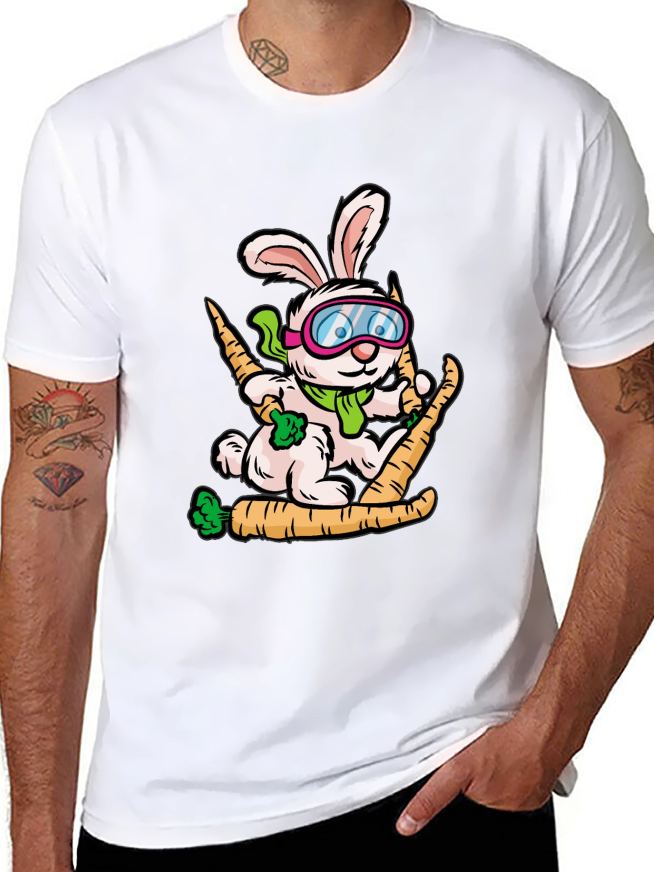 Skiing Rabbit Graphic T-Shirt - Unique Cartoon Tee