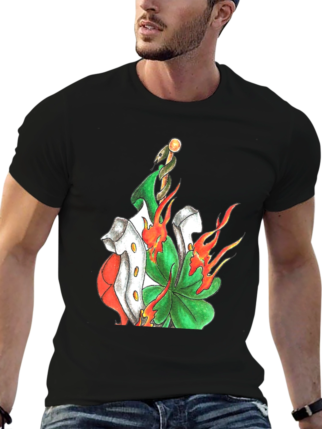 Lucky Clover T-Shirt: Shamrock Snake on Fire