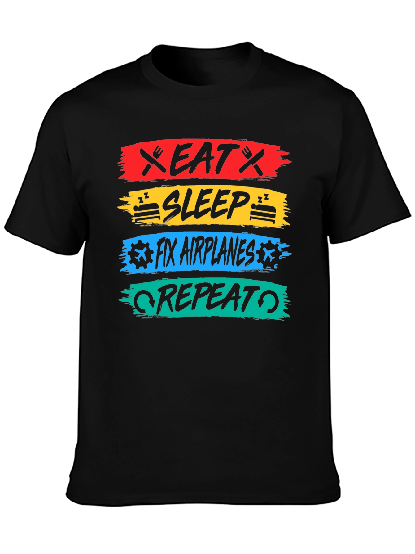 Eat Sleep Fix Airplanes Repeat Black T-Shirt
