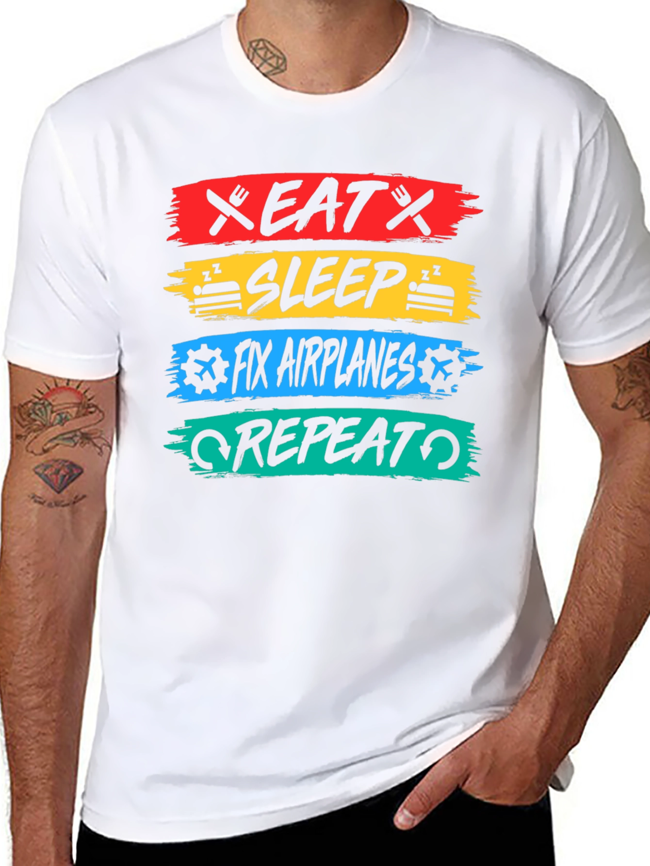 Eat Sleep Fix Airplanes Repeat Black T-Shirt