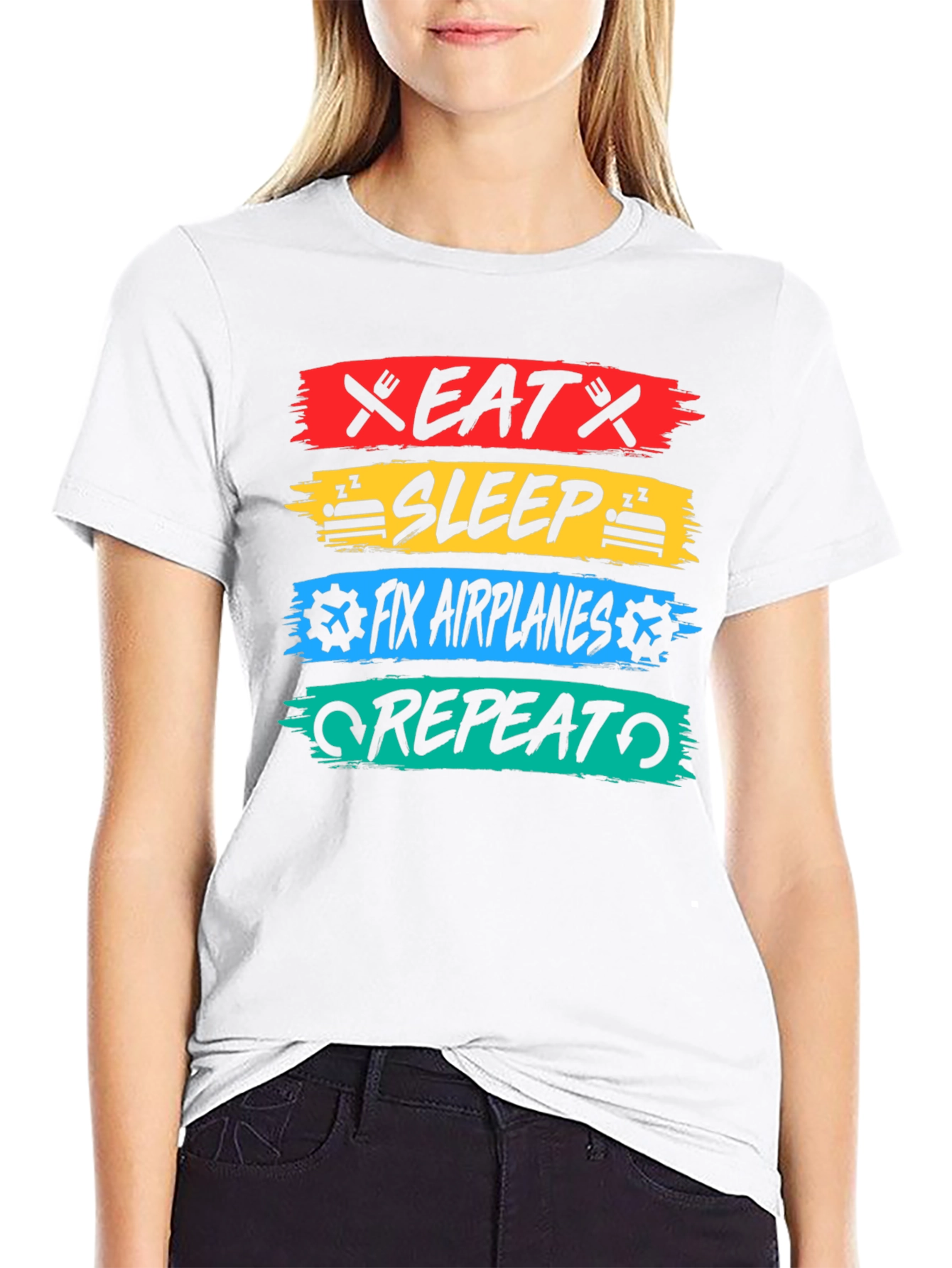 Eat Sleep Fix Airplanes Repeat Black T-Shirt