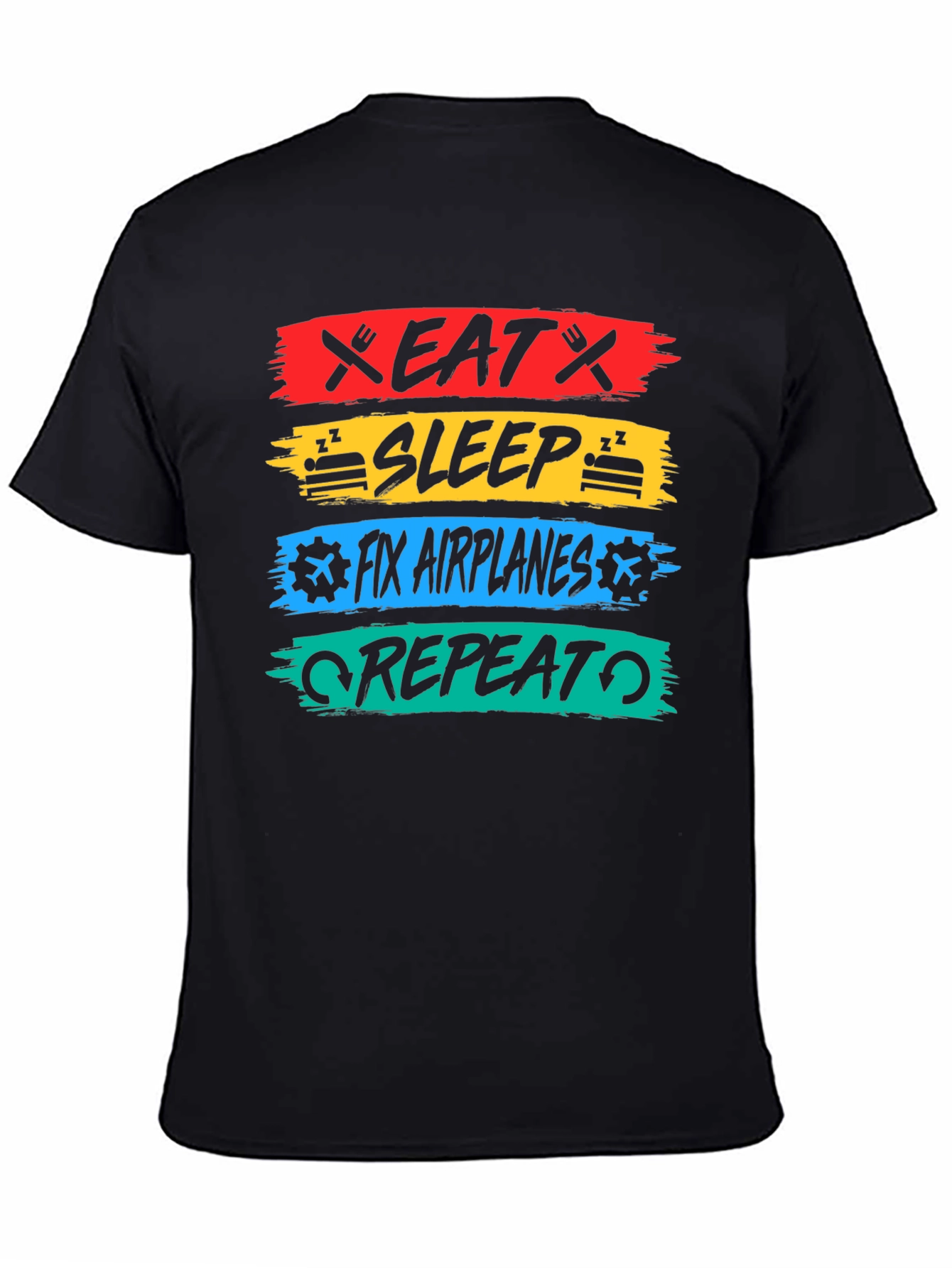 Eat Sleep Fix Airplanes Repeat Black T-Shirt