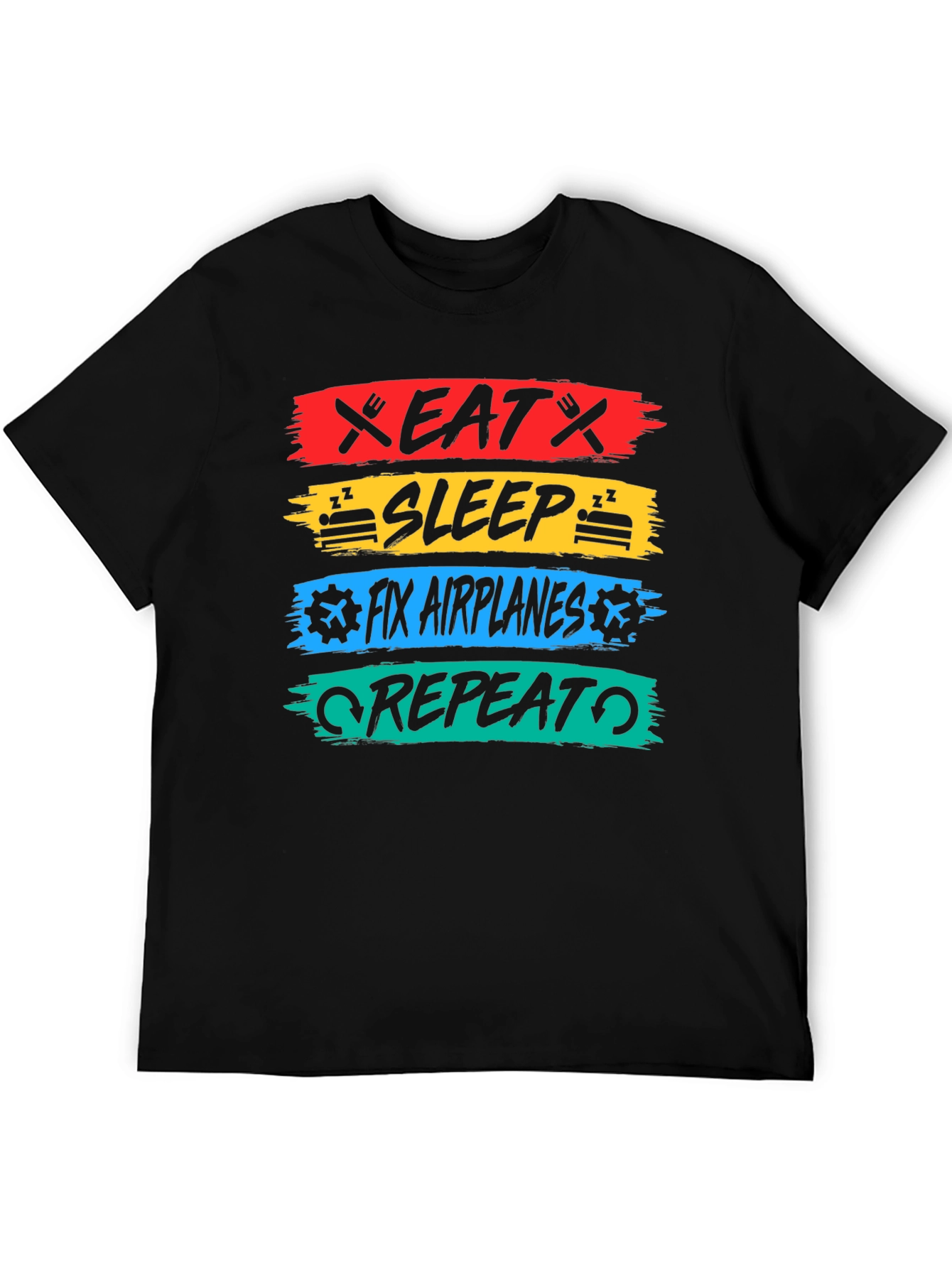 Eat Sleep Fix Airplanes Repeat Black T-Shirt