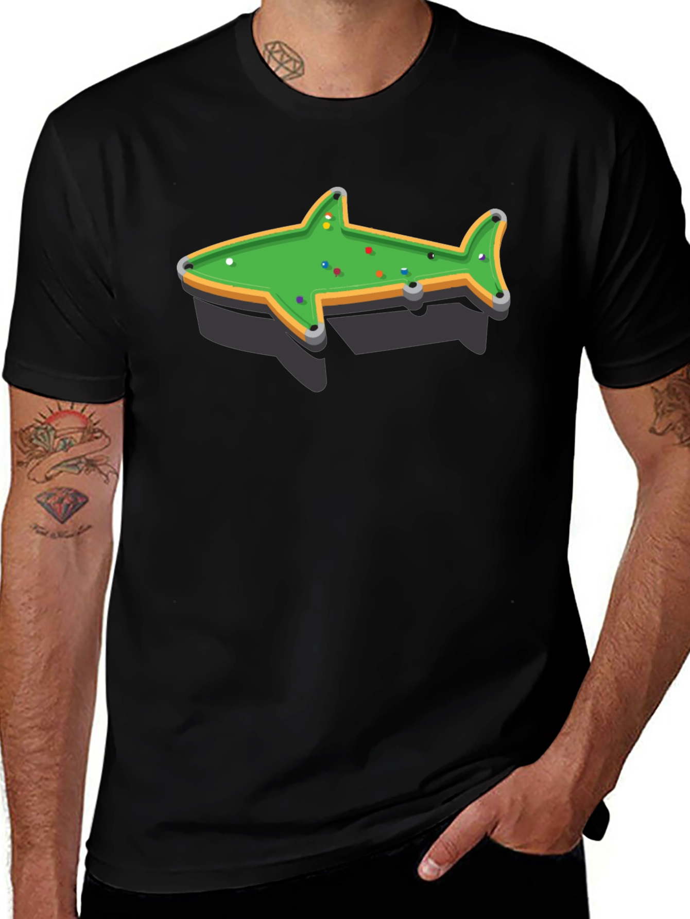 Shark Pool Table Graphic Tee - Unique Billiards Shirt